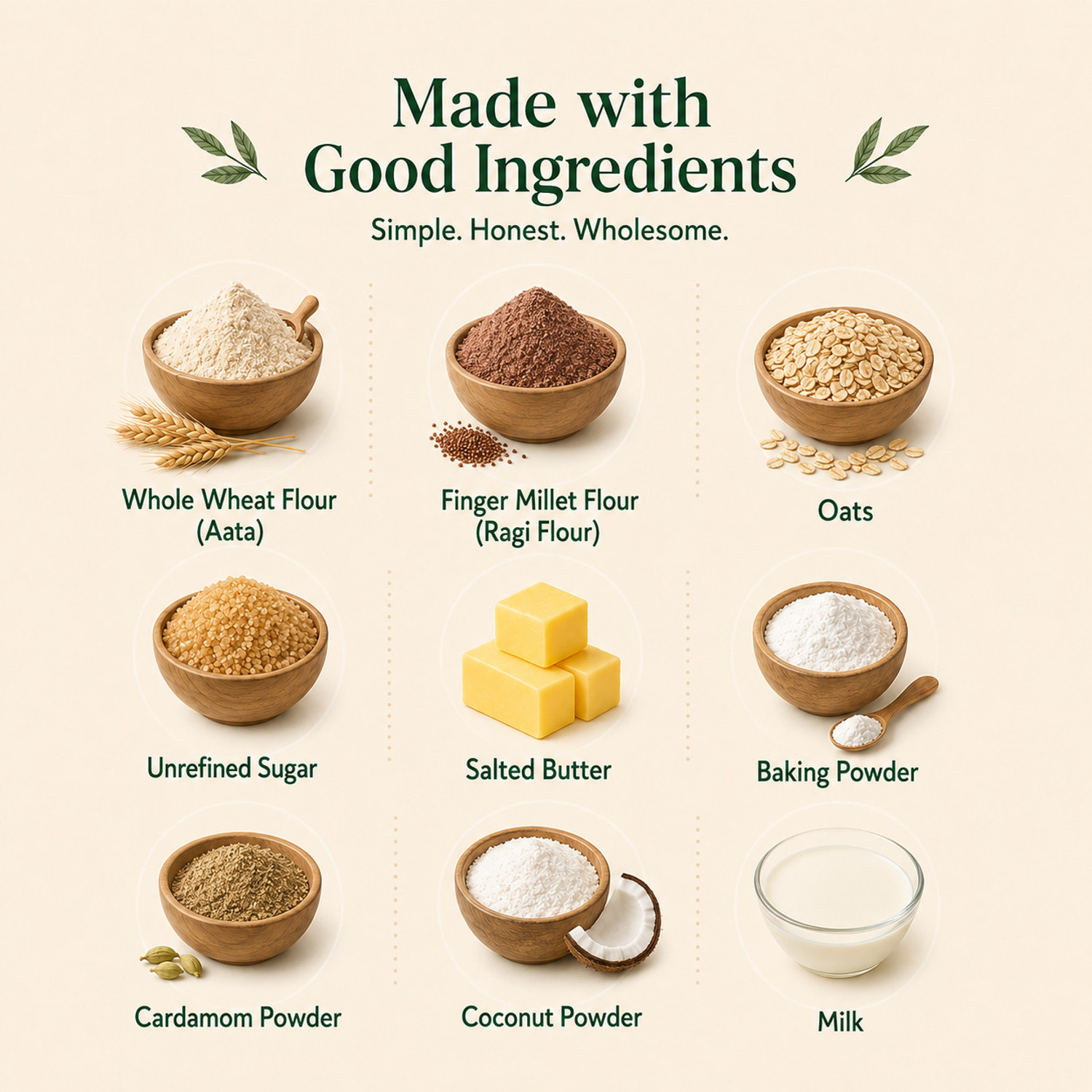 Image of Madhava's Bakery Madhava's Zero Maida Ragi Elaichi Cookies (No Palm Oil & Preservatives) Bakery Biscuit