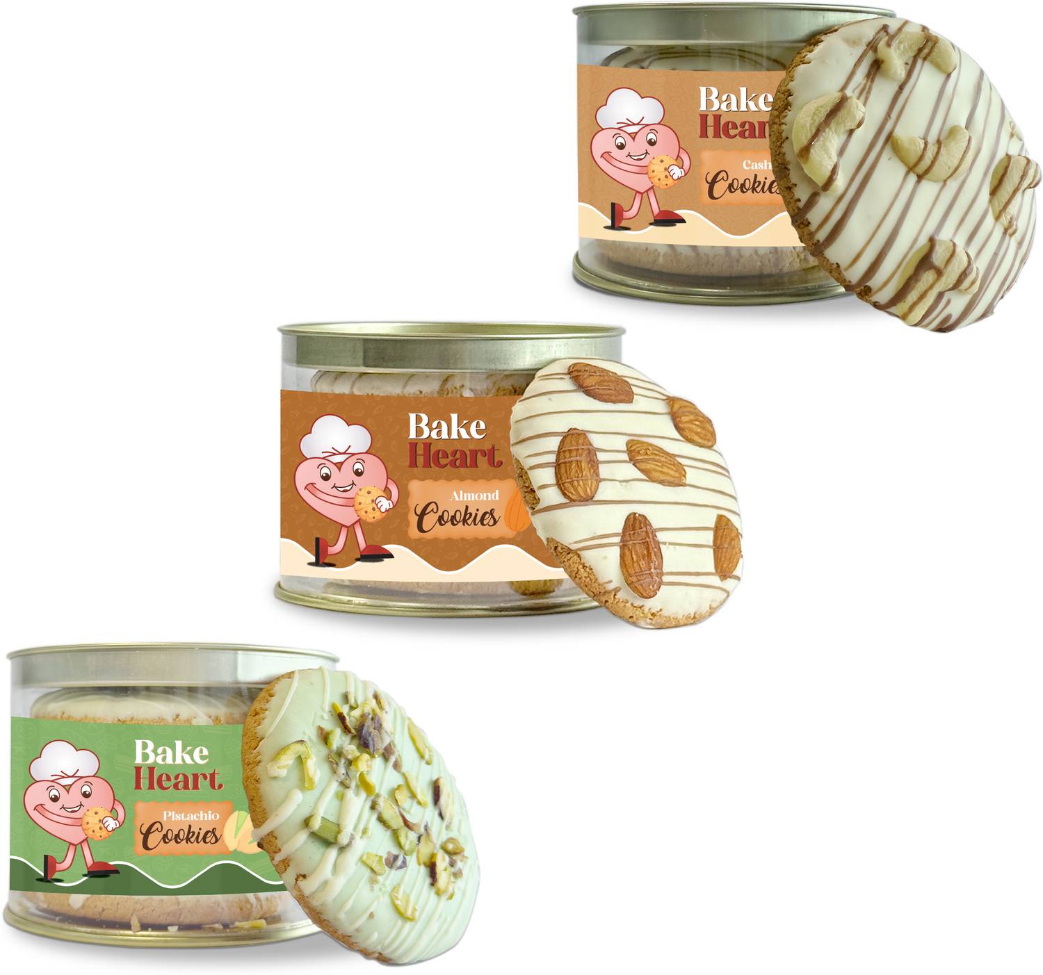 BakeHeart Cookies Biscuit box | Pistachio, Almond and Cashew Cookies | Combo Pack | Bakery Biscuit
