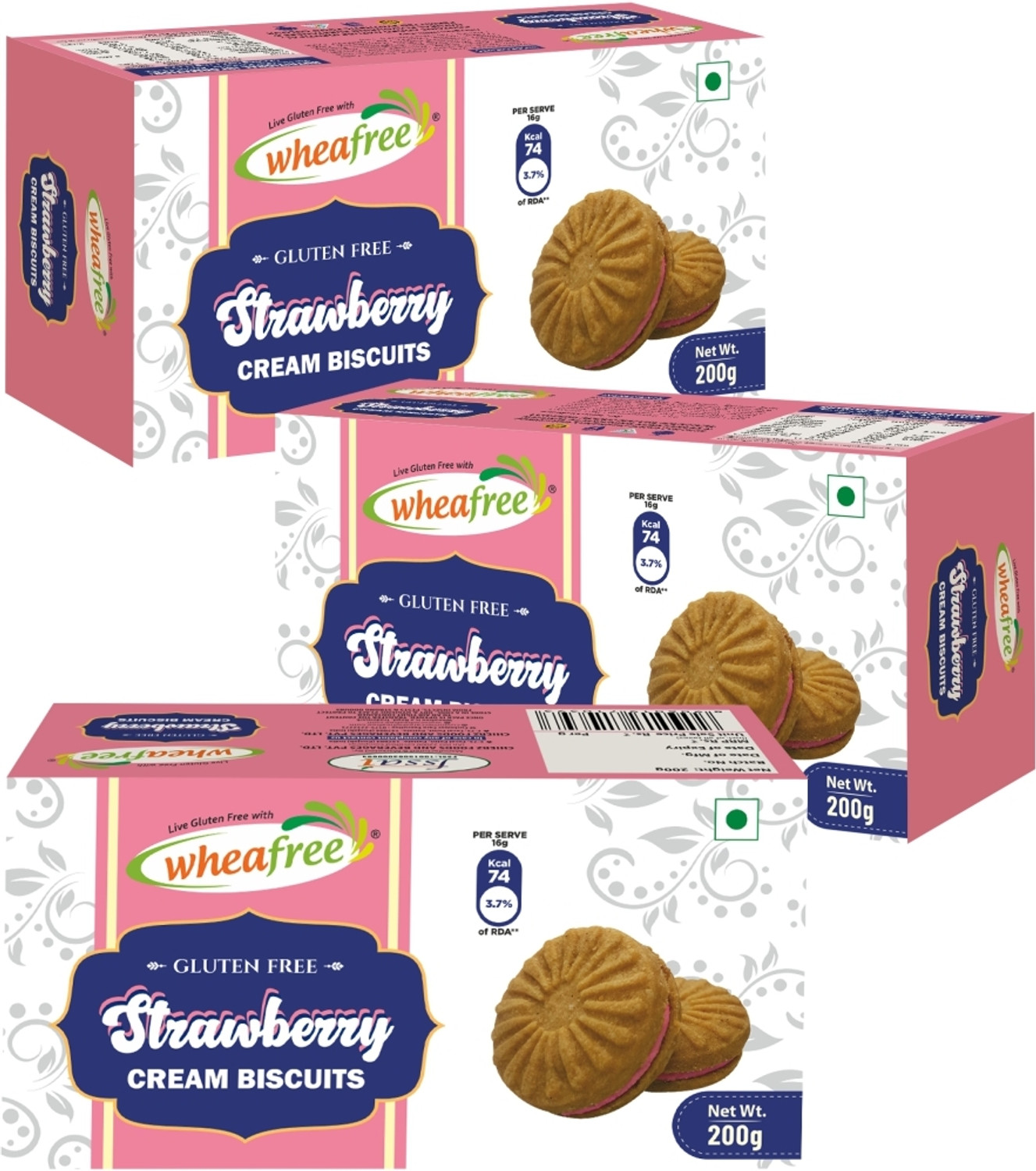 Image of wheafree Gluten free Strawberry Cream Biscuits Pack of 3 Cream Filled Biscuit