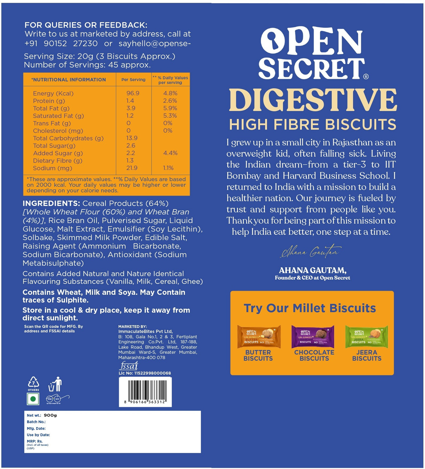 Image of OPEN SECRET Healthy Digestive Biscuit, High Fibre, Goodness of Atta Digestive Biscuit