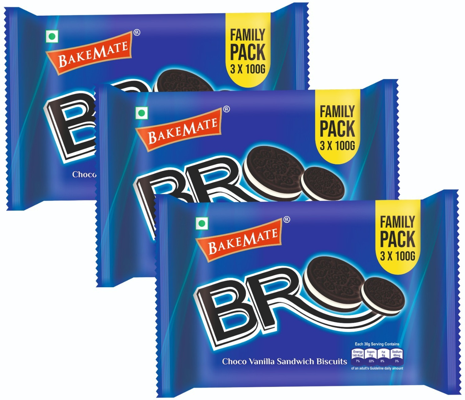 Image of BAKEMATE BRO Choco Vanilla Sandwich Biscuits Family Combo Pack of 3|Vanilla Cream Biscuit Cream Sandwich Biscuit