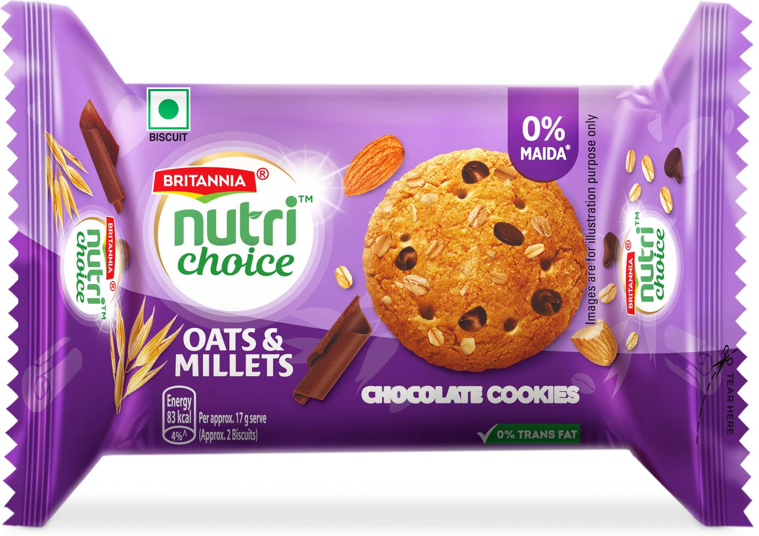 BRITANNIA Nutrichoice Oats Chocolate & Almond Cookies