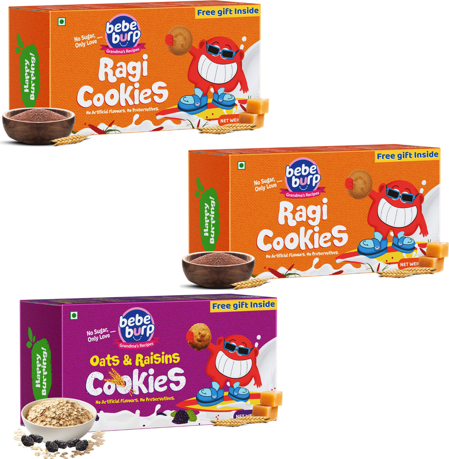 Image of bebe burp Millet Cookies - Assorted Healthy Biscuits for Kids,& Adults Cookies (3 x 75 g) Assorted Biscuit