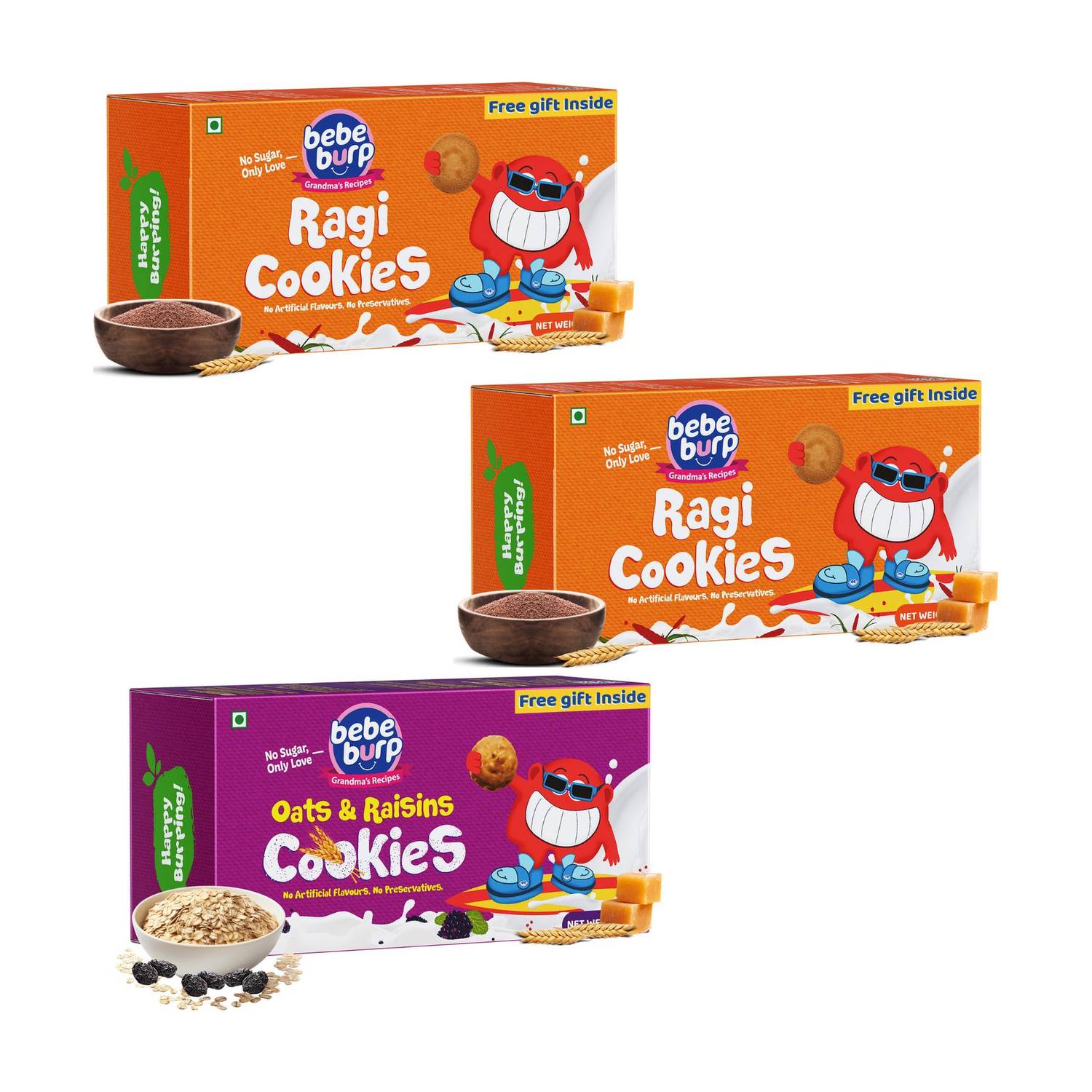 bebe burp Millet Cookies - Assorted Healthy Biscuits for Kids,& Adults Cookies (3 x 75 g) Assorted Biscuit
