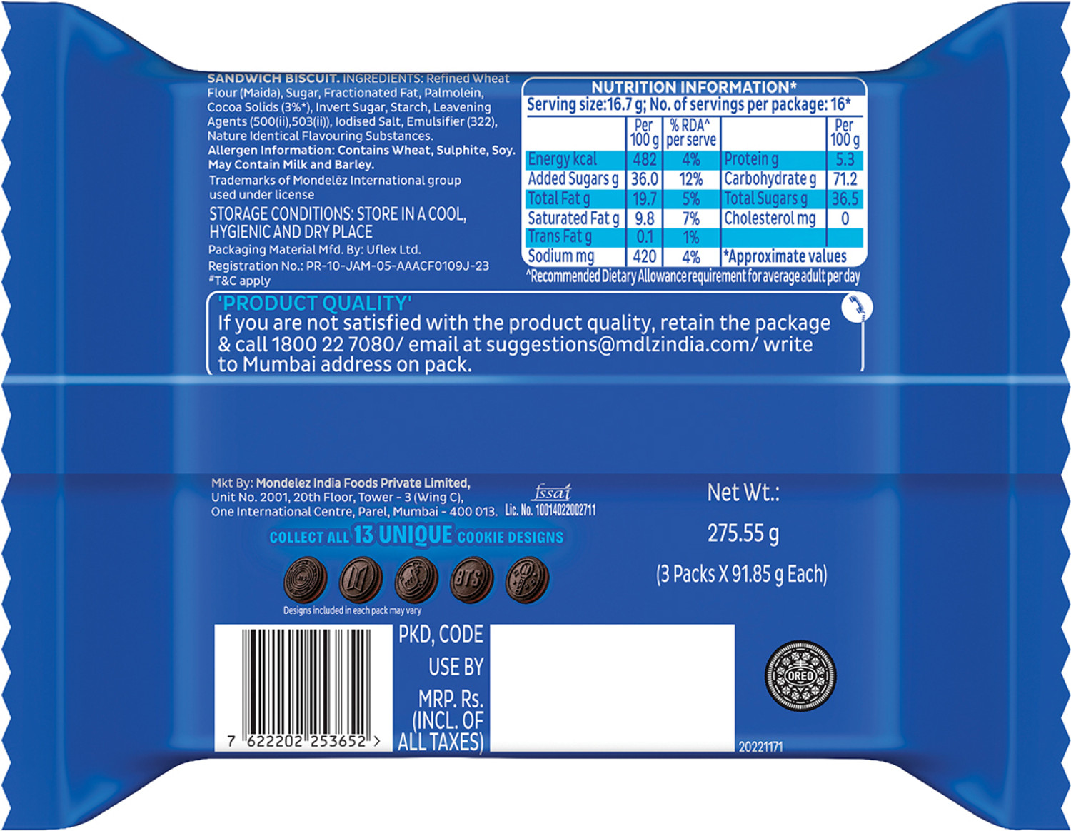 Image of Cadbury Oreo Chocolate Flavour Cream Sandwich Biscuit