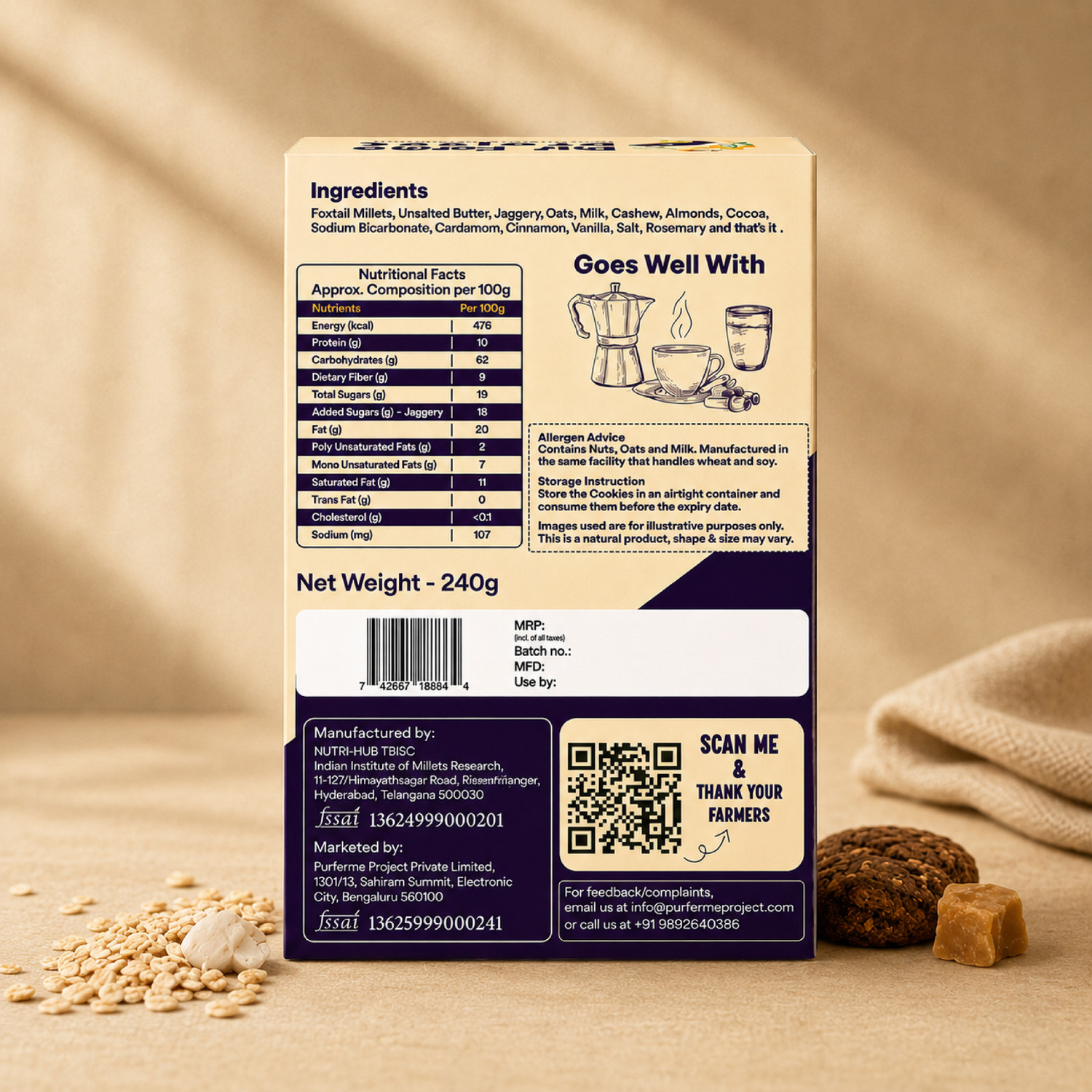 Image of PurFerme Project Millets & Oats Gluten Free Chocolate | No Maida & Zero Refined Sugar Cookies