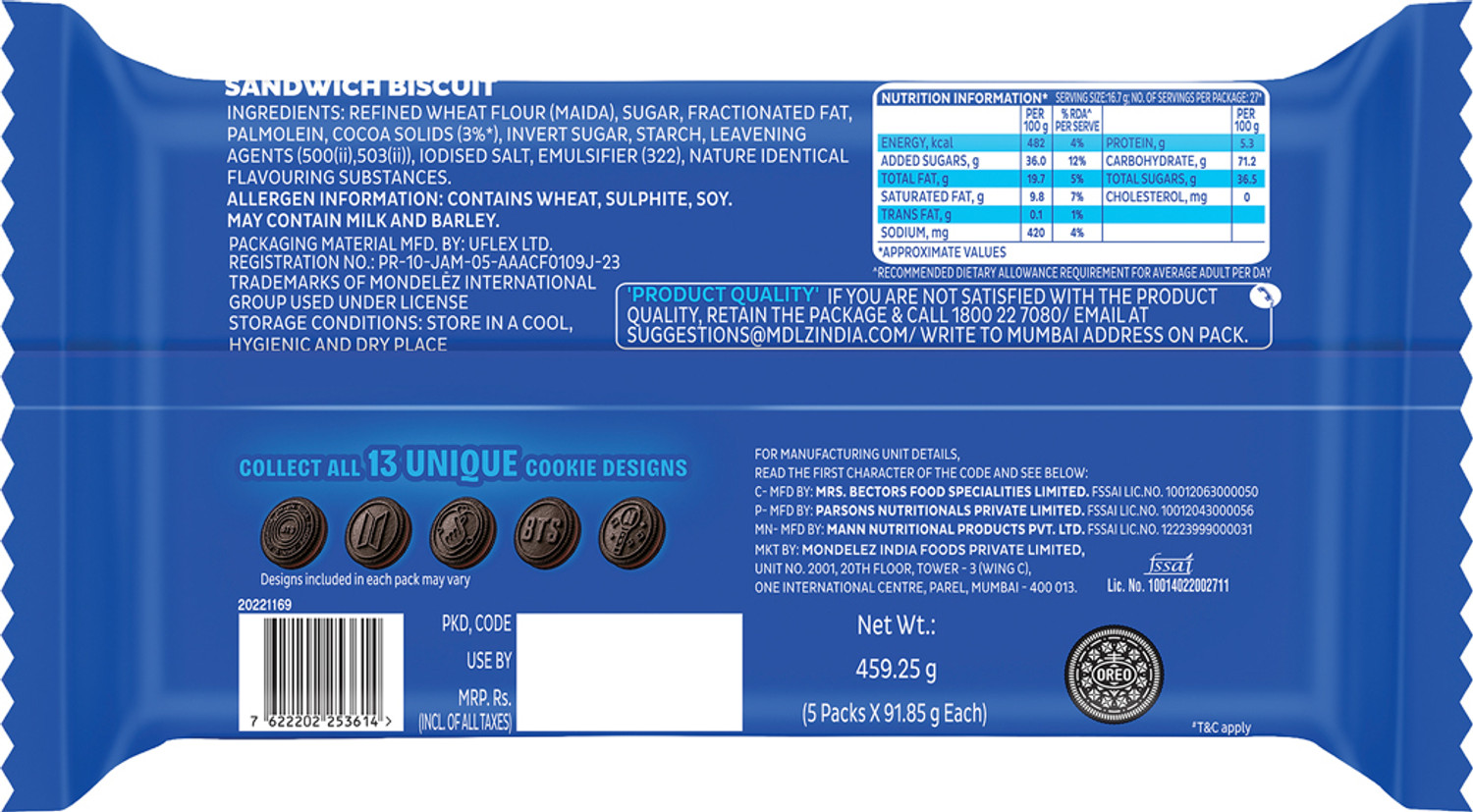 Image of Cadbury Oreo Chocolate Flavour Cream Sandwich Biscuit