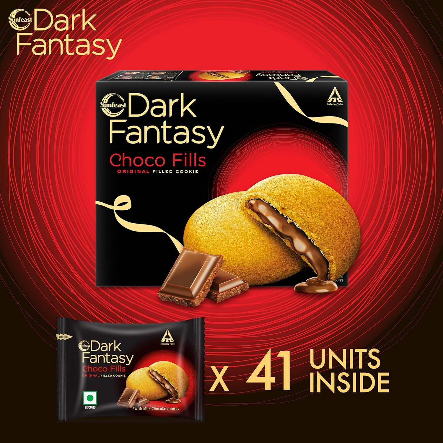 Image of Sunfeast Dark Fantasy CHOCOFILLS Original Filled Cookies with Choco Creme CHOCOLATY Cookies