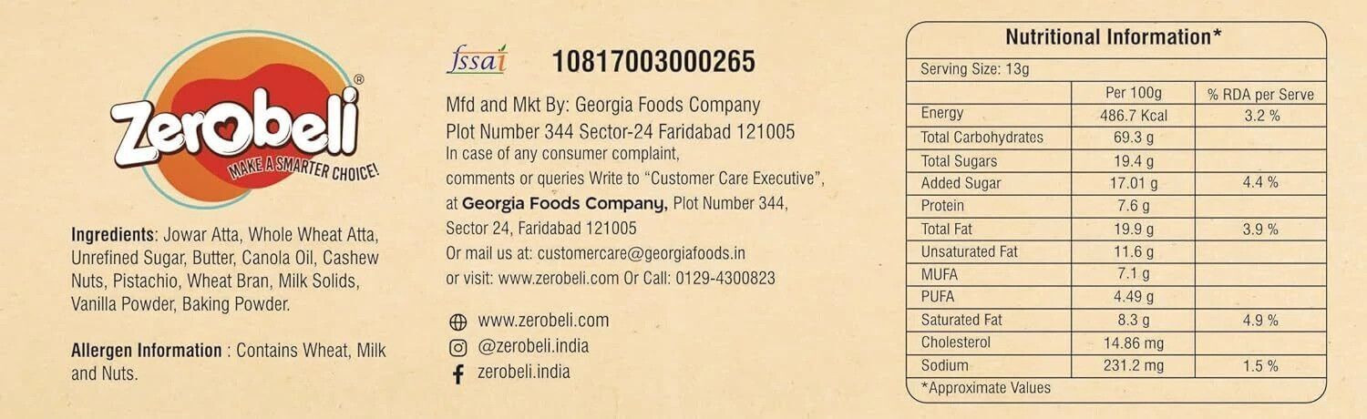 Image of Zerobeli Jowar Kaju Pista Handmade Cookies | Contains Real Cashews and Pista | No Maida | Bakery Biscuit
