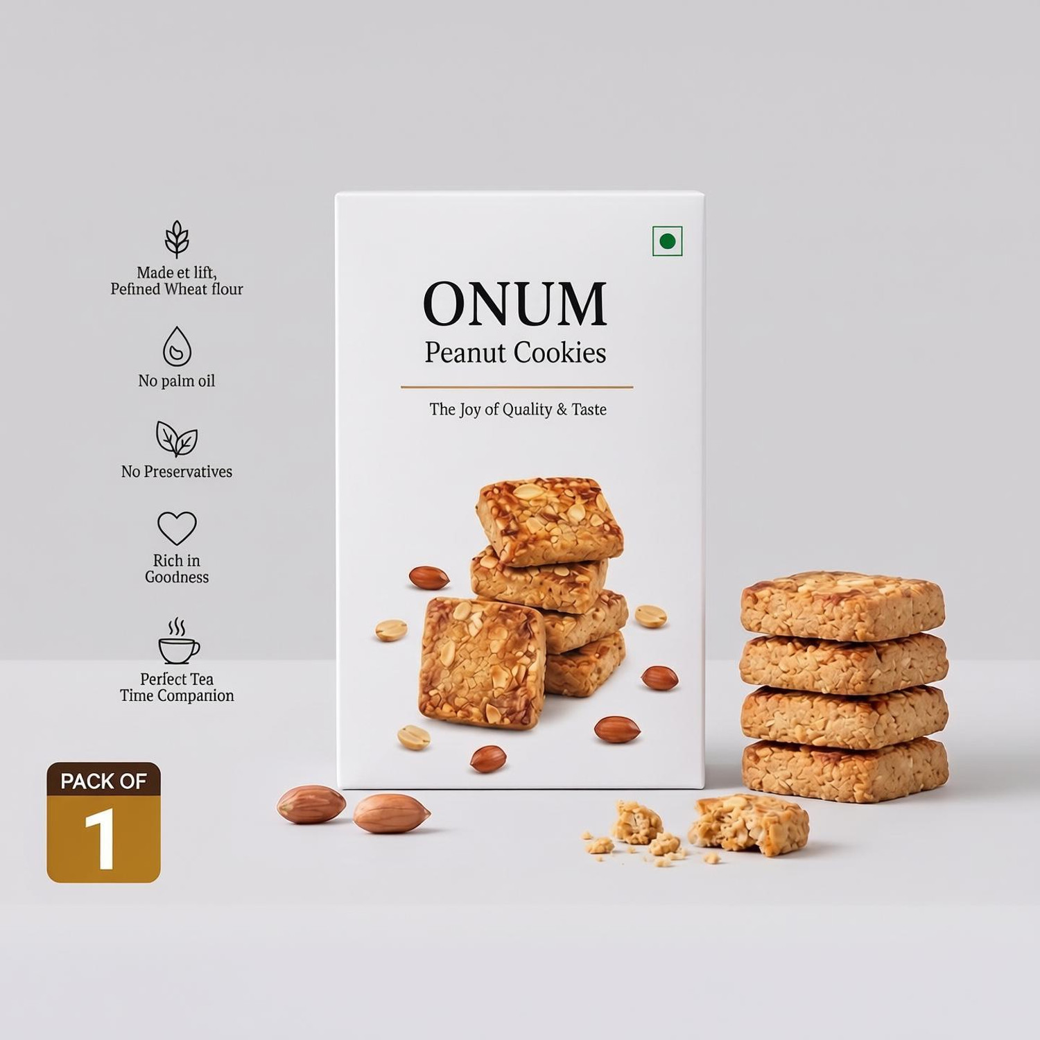 Image of onum Peanut Butter Cookies - Crunchy Bakery Style | Rich & Nutty Taste | No Trans Fat Bakery Biscuit