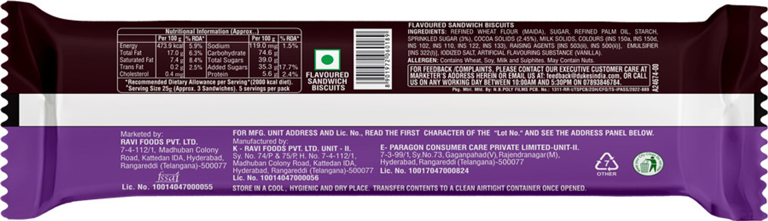 Image of Dukes Bourbon Premium chocolate flavoured Cream Sandwich Biscuit