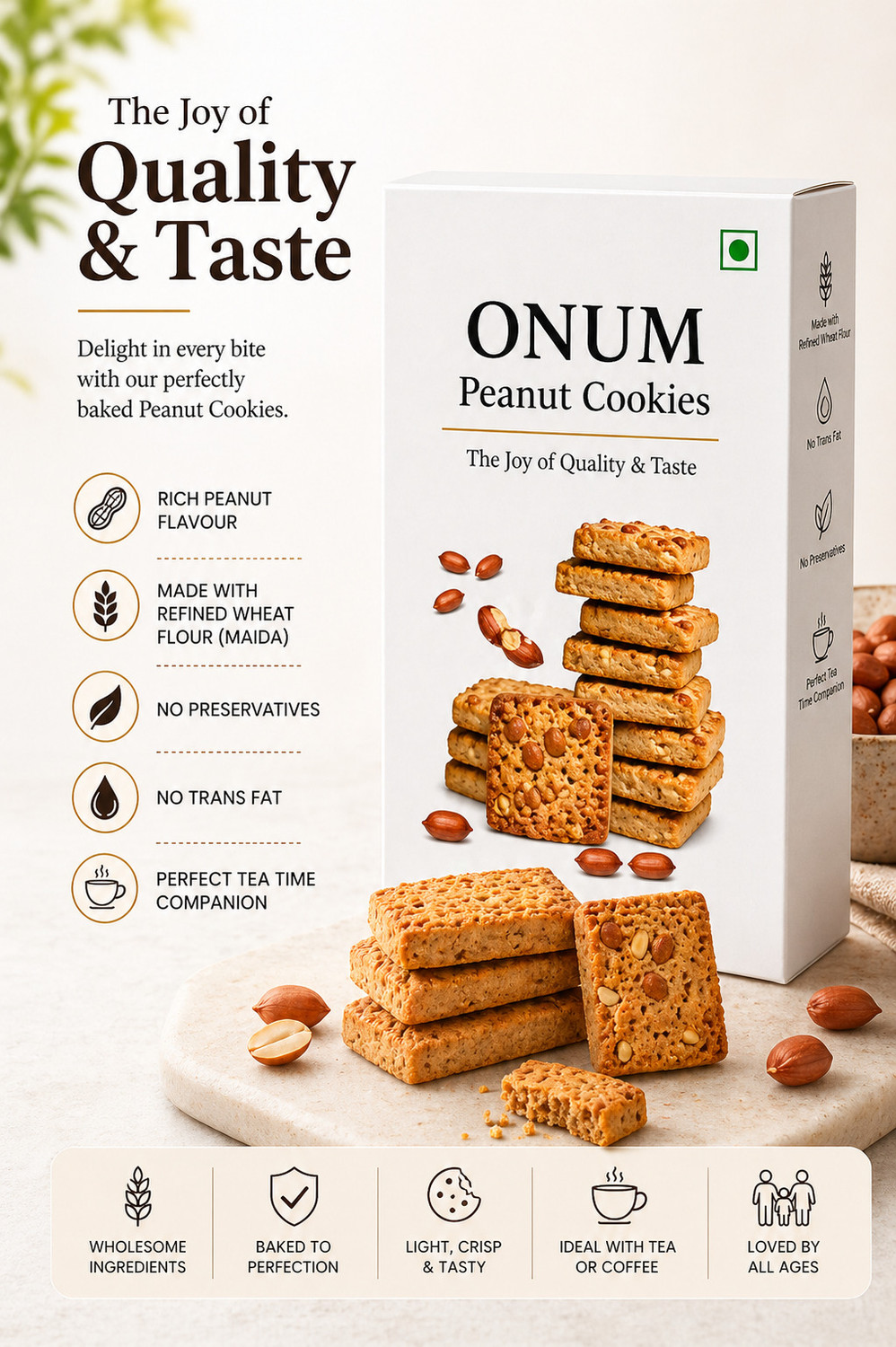 Image of onum Peanut Butter Cookies - Crunchy Bakery Style | Rich & Nutty Taste | No Trans Fat Bakery Biscuit
