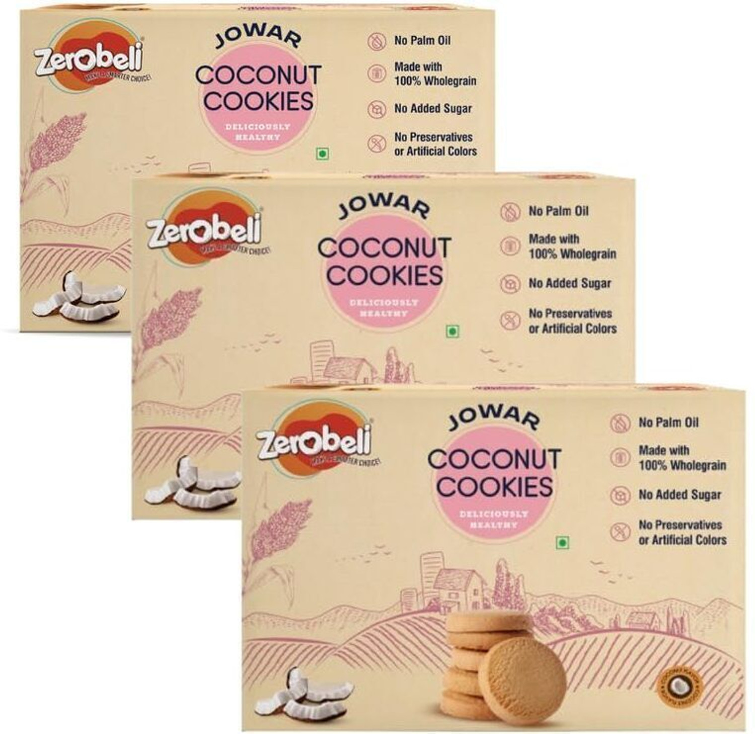 Image of Zerobeli Jowar Coconut Cookies | Delicious & Healthy, 0% Maida, Palm Oil & Preservatives| Bakery Biscuit