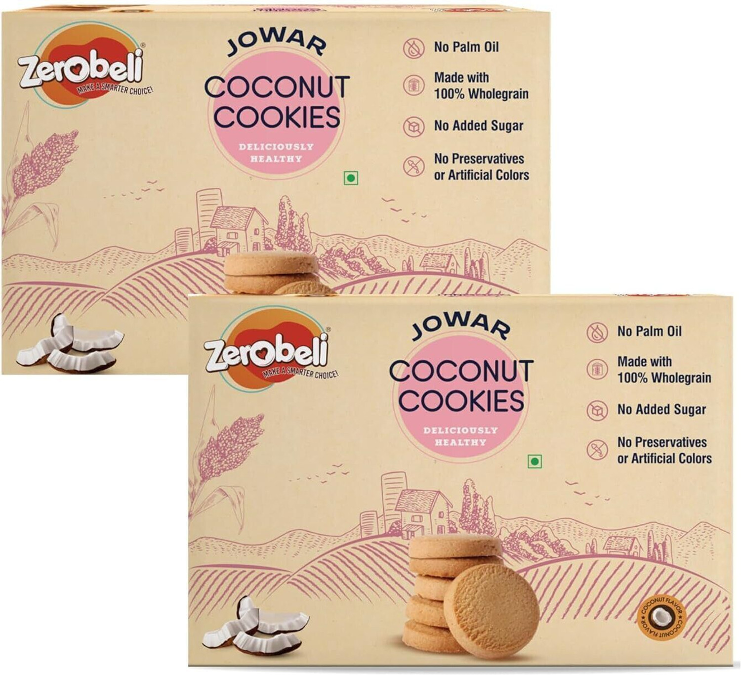 Image of Zerobeli Jowar Coconut Cookies | Delicious & Healthy, 0% Maida, Palm Oil & Preservatives| Bakery Biscuit