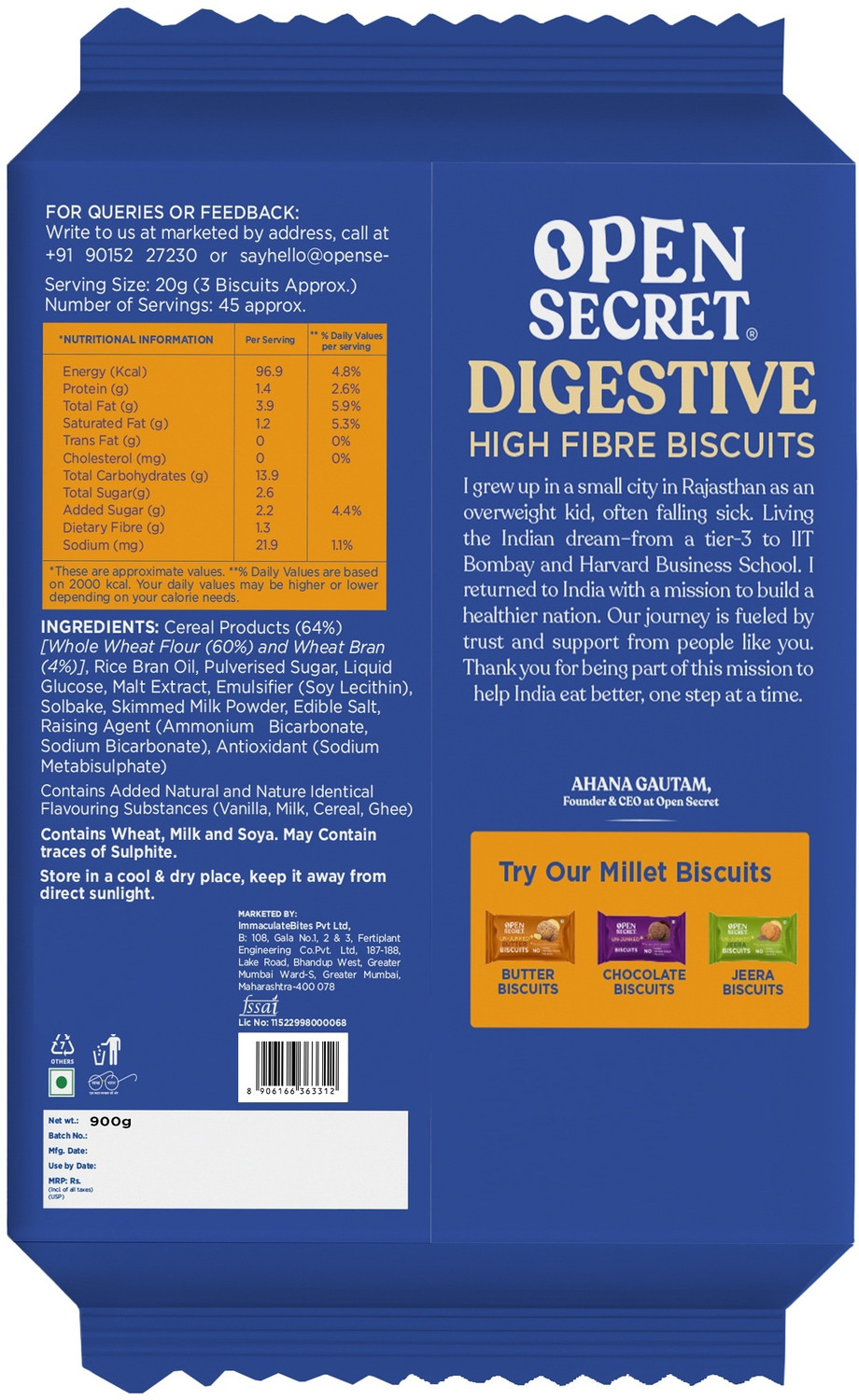 Image of OPEN SECRET Healthy Digestive Biscuit, High Fibre, Goodness of Atta Digestive Biscuit