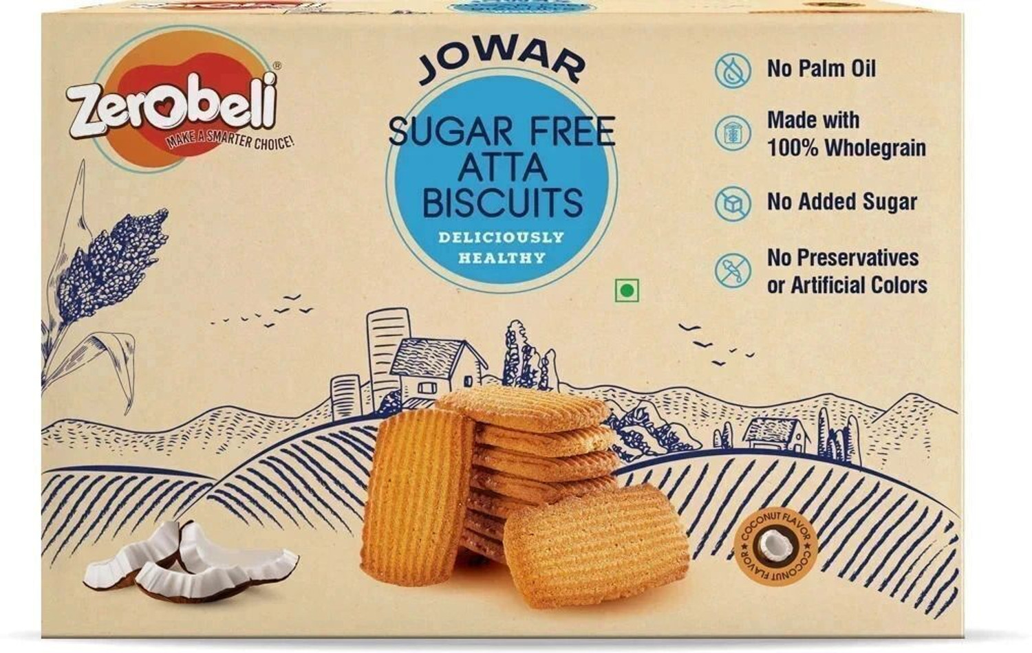 Image of Zerobeli Sugar Free Jowar Atta Cookies | No Maida and Palm Oil | Diabetic Friendly Bakery Biscuit