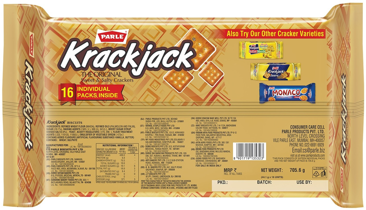 Image of PARLE Krack Jack Crackers Sweet & Salty Biscuit