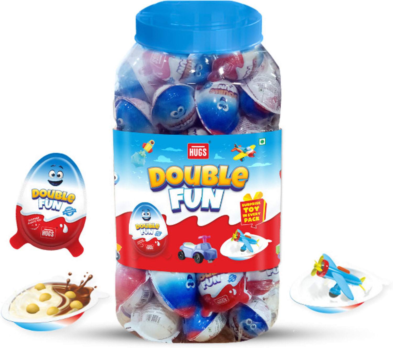Image of Hugs Double Fun Jar - Chocolate Eggs & Surprise Toy | Loved by Kids, Chocolate Snacks Crackles