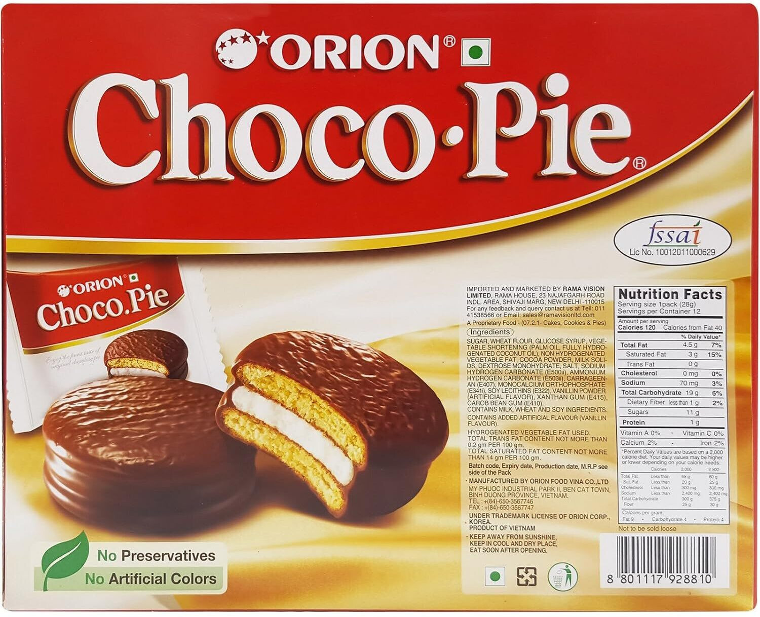 Image of ORION Choco Pie Chocolate Coated Soft Biscuit Cream Filled Cookies