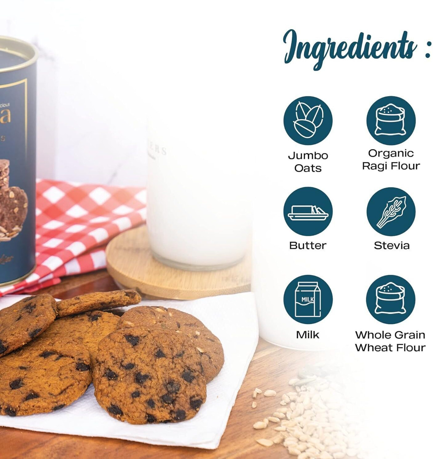 Image of Biesca Ragi & Oats Cookies Sugar Free Cookies with Organic Ragi Flour, Jumbo Oats Cookies