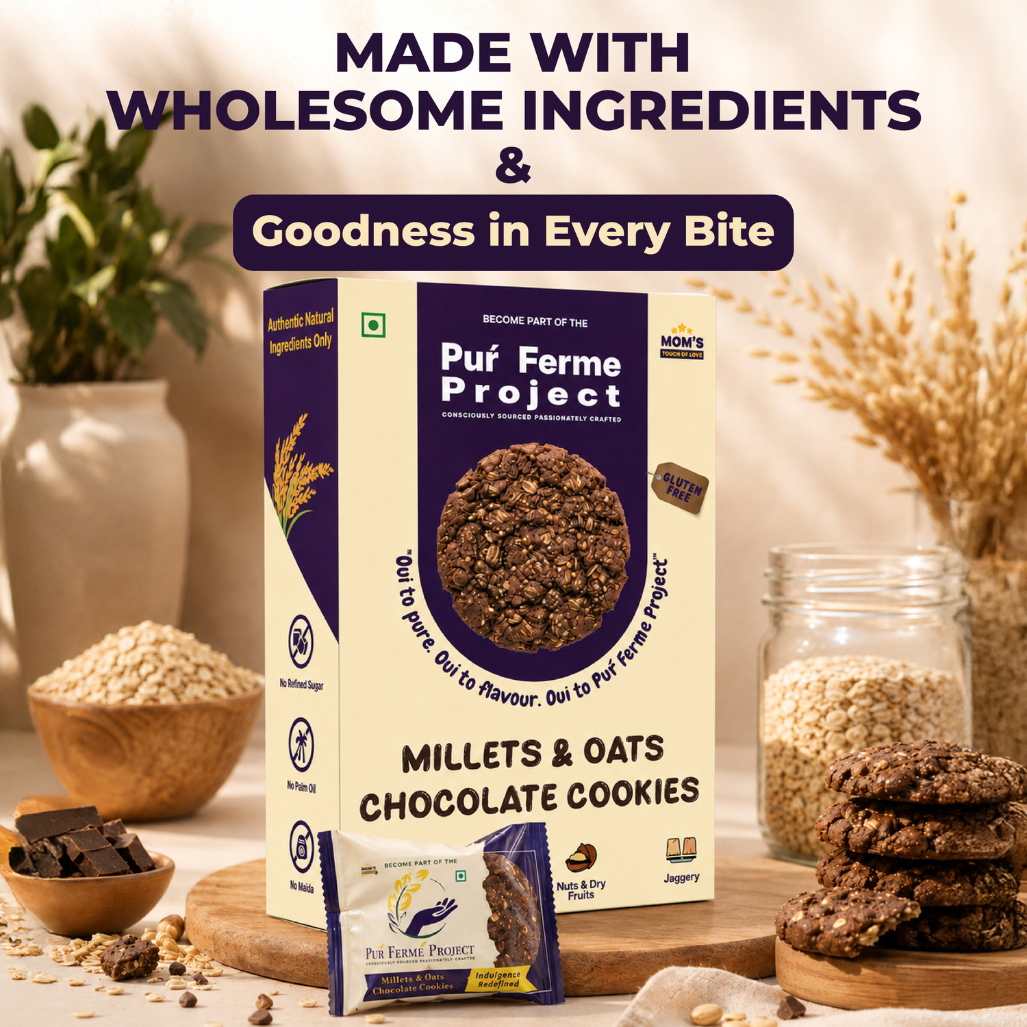 Image of PurFerme Project Millets & Oats Gluten Free Chocolate | No Maida & Zero Refined Sugar Cookies