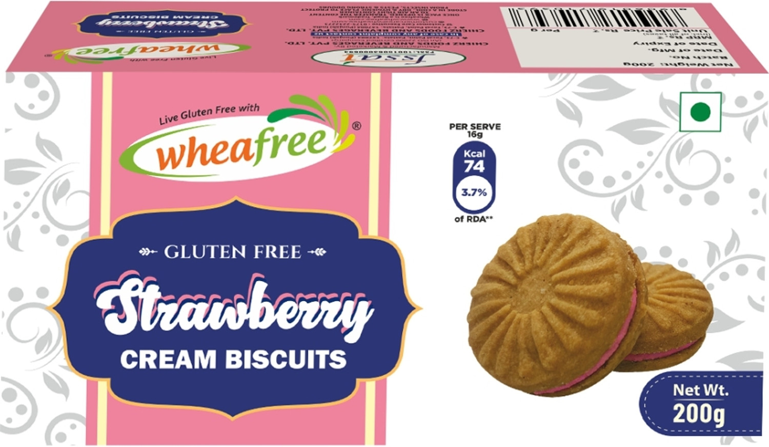 Image of wheafree Gluten free Strawberry Cream Biscuits Pack of 3 Cream Filled Biscuit