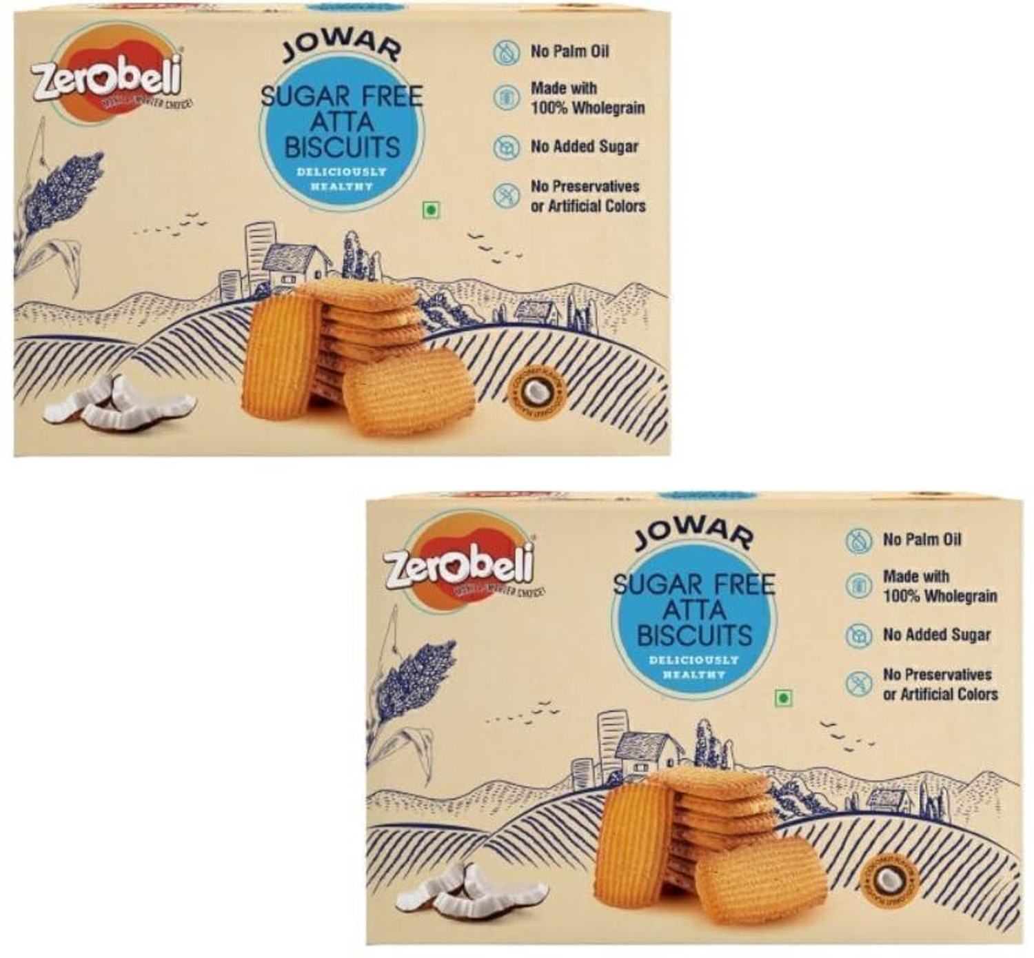 Image of Zerobeli Sugar Free Jowar Atta Cookies | No Maida and Palm Oil | Diabetic Friendly Bakery Biscuit