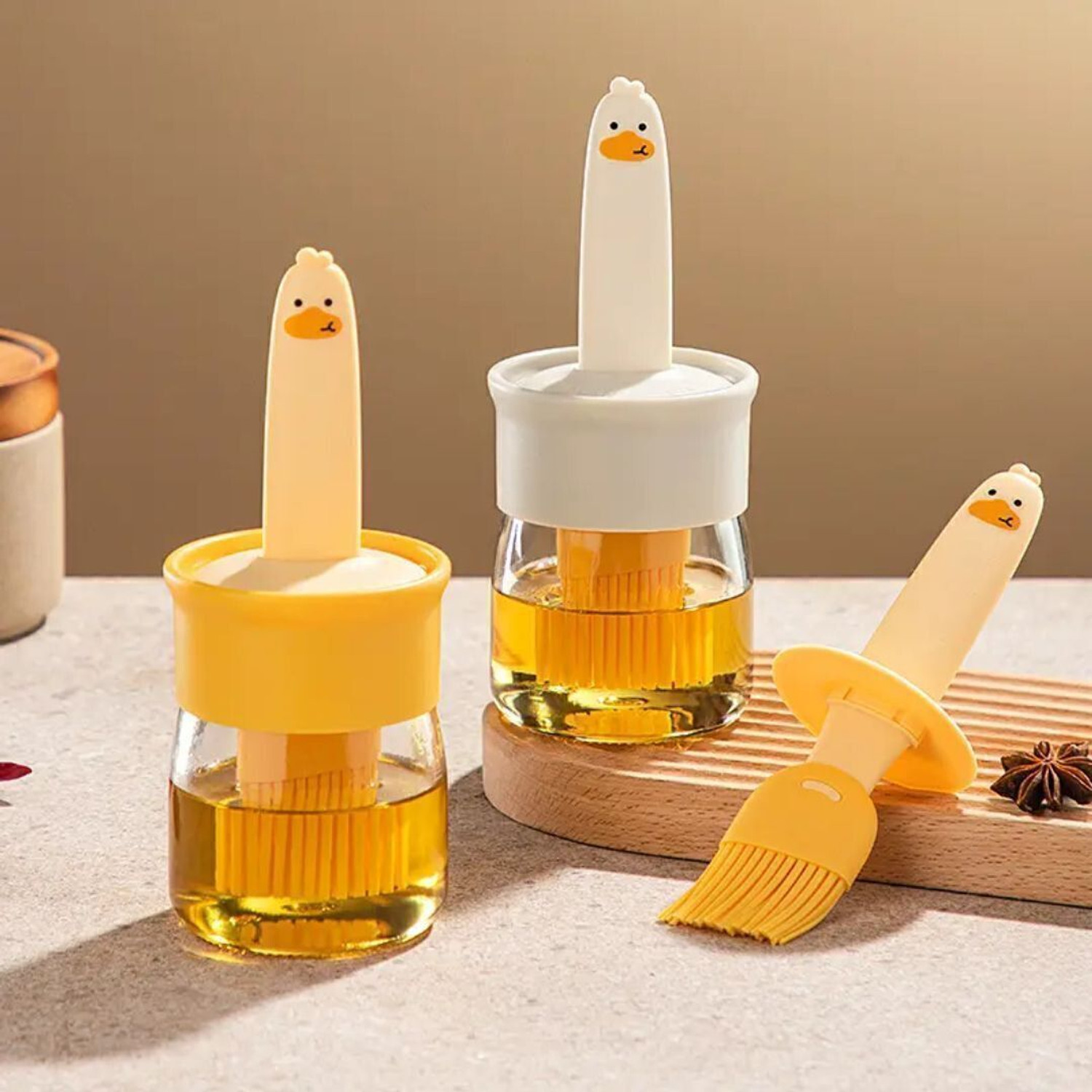 Image of IBI Oil Dispenser Bottle with Silicone Brush for Cooking, Baking & Grilling - 200ml Plastic, Silicon Flat Pastry Brush