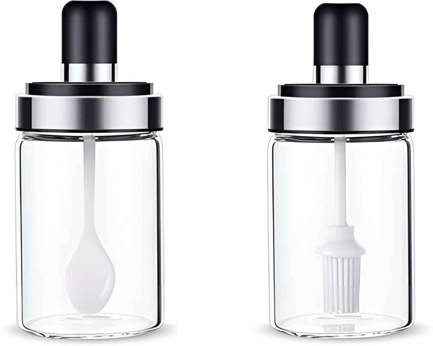 anjaneya enterprise Borosilicate Glass Food Storage Spice Salt Sugar Condiment Jar With Spoon Glass Round Pastry Brush