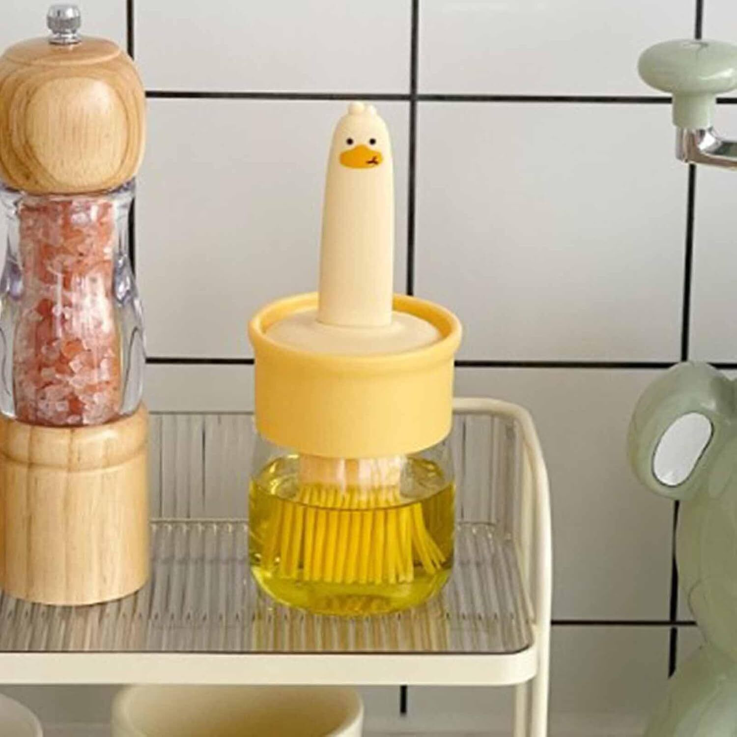 Image of IBI Oil Dispenser Bottle with Silicone Brush for Cooking, Baking & Grilling - 200ml Plastic, Silicon Flat Pastry Brush