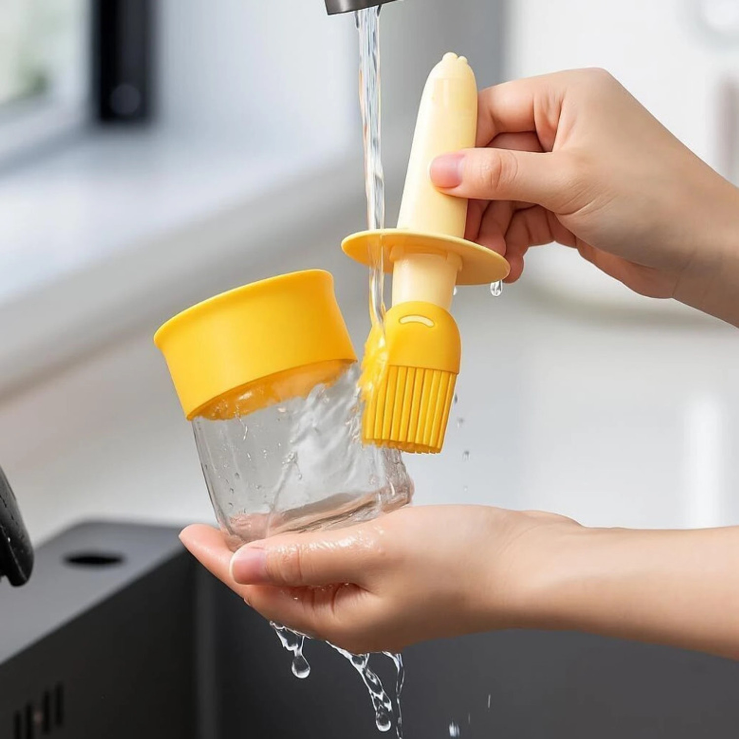 Image of IBI Oil Dispenser Bottle with Silicone Brush for Cooking, Baking & Grilling - 200ml Plastic, Silicon Flat Pastry Brush