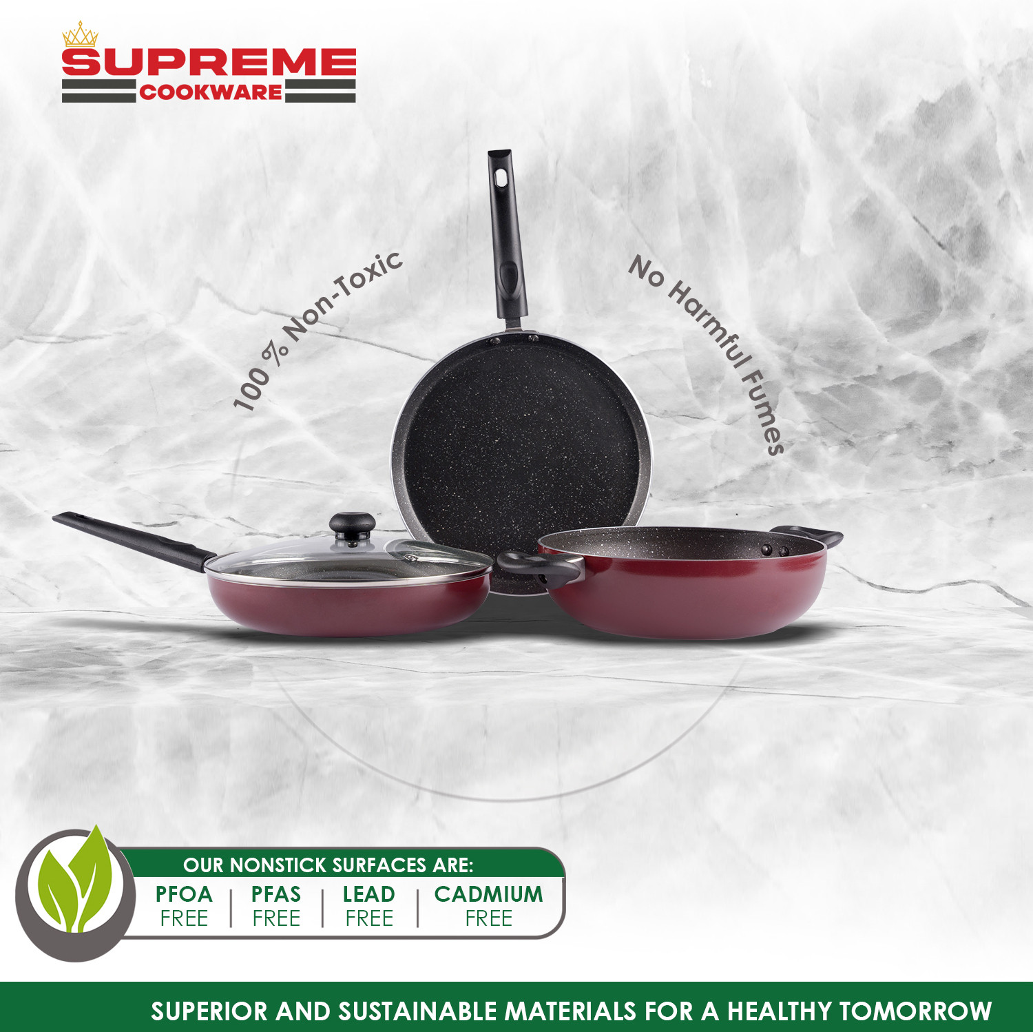 Image of Supreme Cookware Kadhai / Tawa / Fry Pan Induction Bottom Non-Stick Coated Cookware Set