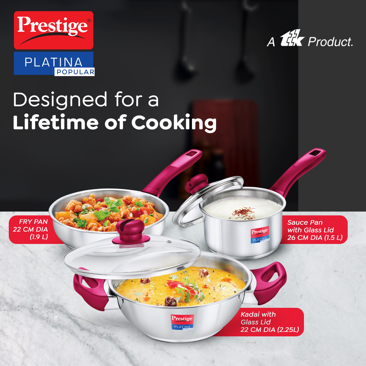 Image of Prestige Platina Popular Induction Bottom Cookware Set