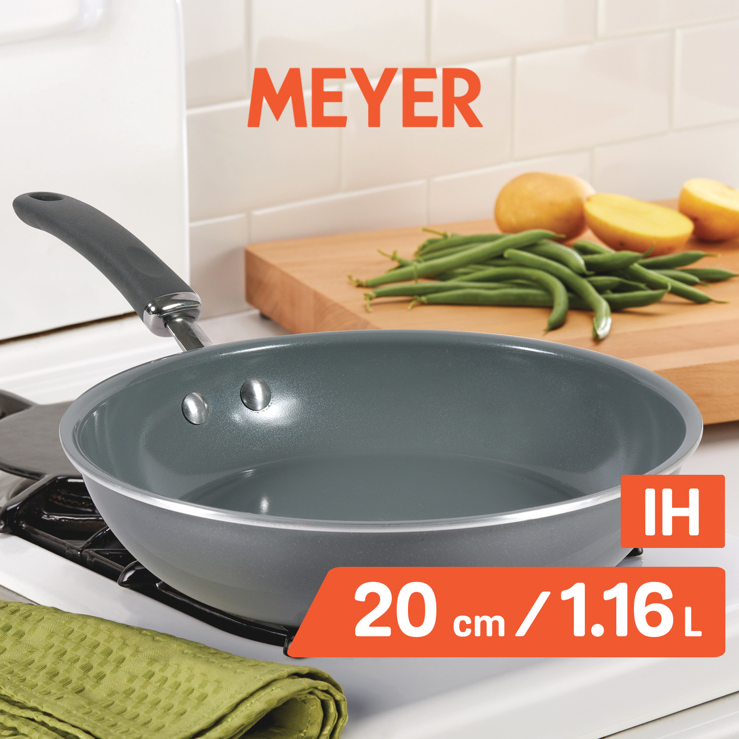 Image of Meyer Anzen Ceramic Coated 3 Piece Cookware Set Frypan, Kadai 20cm with Kadai Induction Bottom Cookware Set