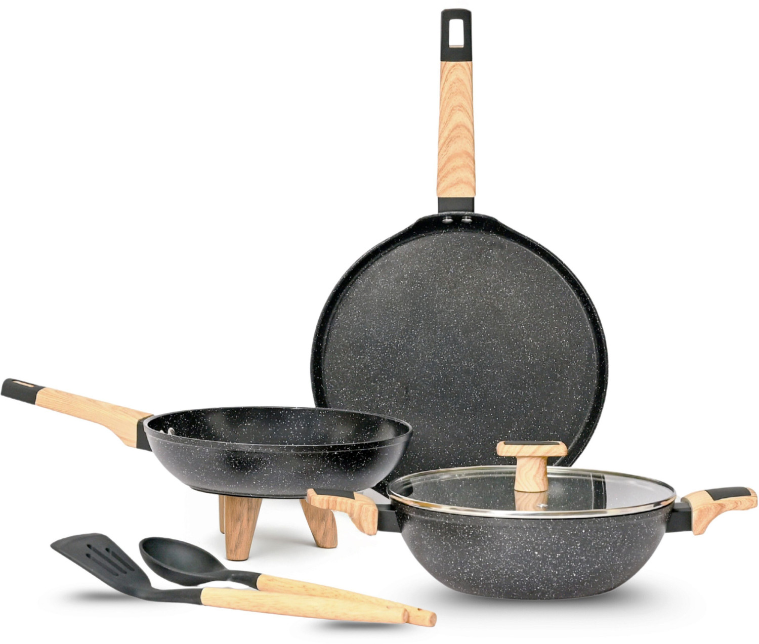 Image of Kreme Ceracook Granite Ceramic Cookware Set of 3pcs Induction Bottom Non-Stick Coated Cookware Set