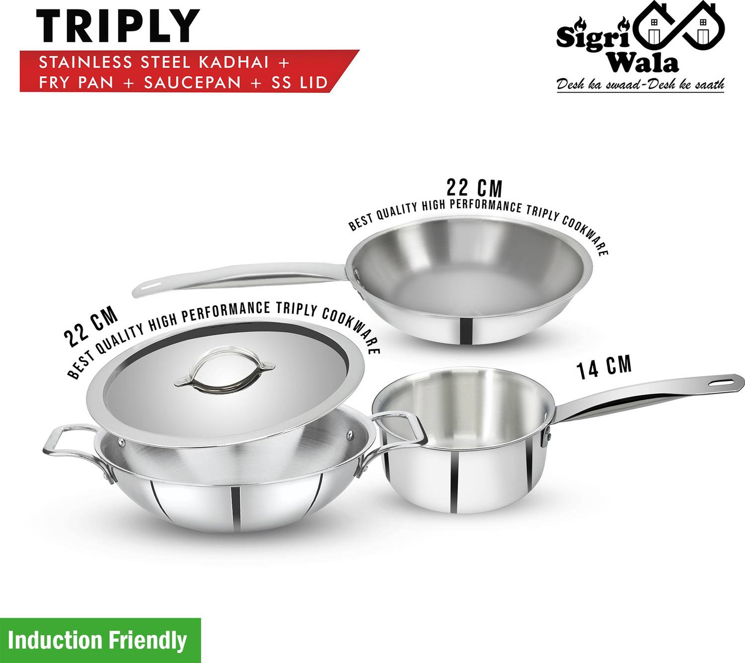 Sigri-wala Cook Healthy Triply 4-Piece Cookware Combo at ₹1,500 (84% Off) – Flipkart