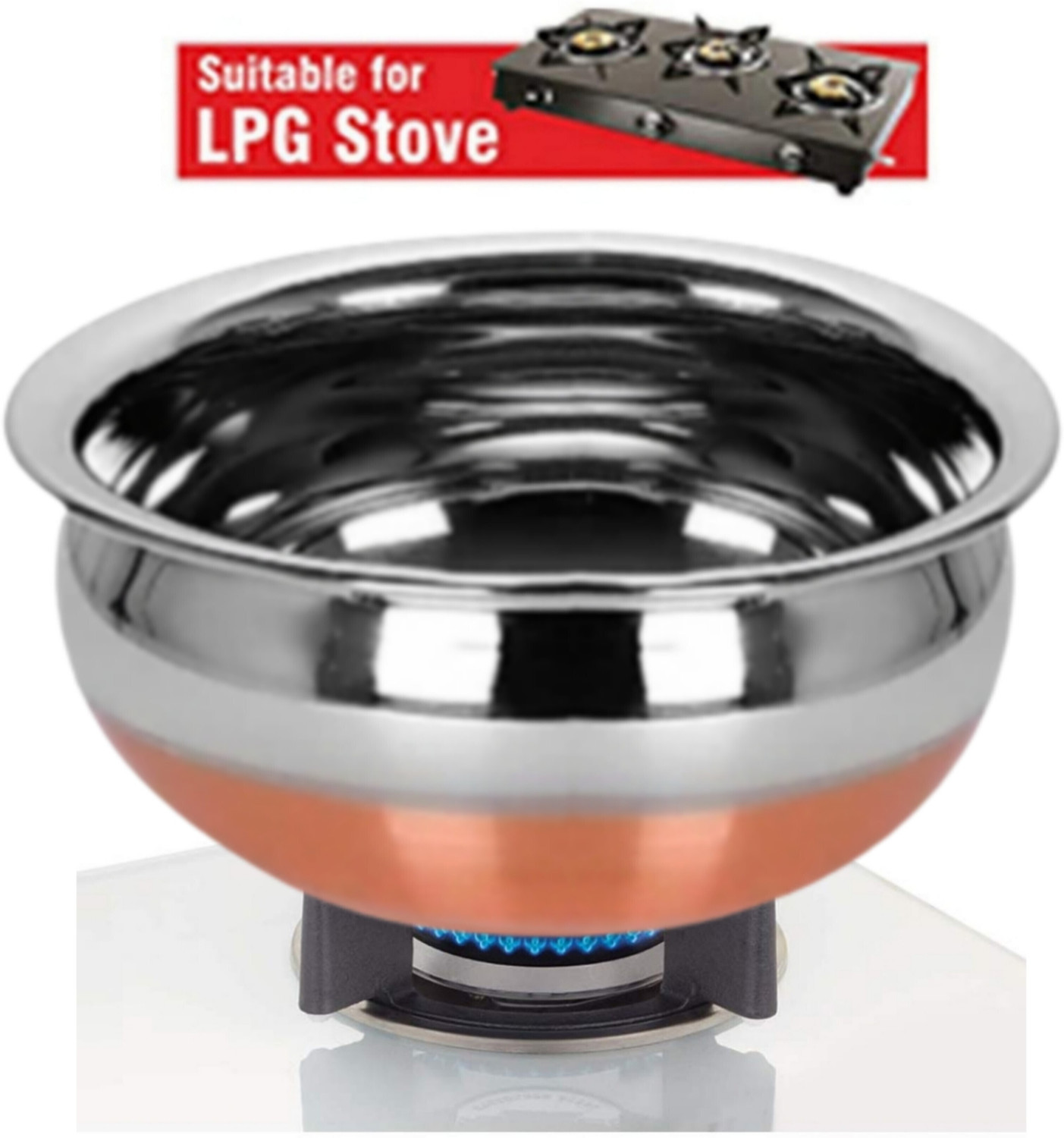 Image of RBGIIT Steel Copper Bottom Kitchen Serving, Cooking Bowl Steel Handi | Biryani Handi K2 Cookware Set