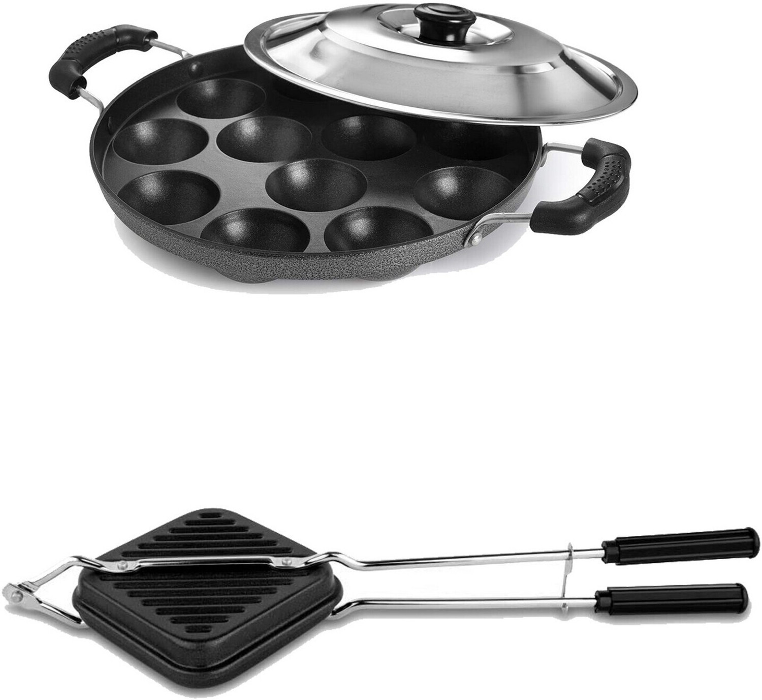 Image of Masox Store Non-Stick Aluminium Grill Sandwich Bread Toaster | Appam Patra with Steel Lid S3 0 W Pop Up Toaster