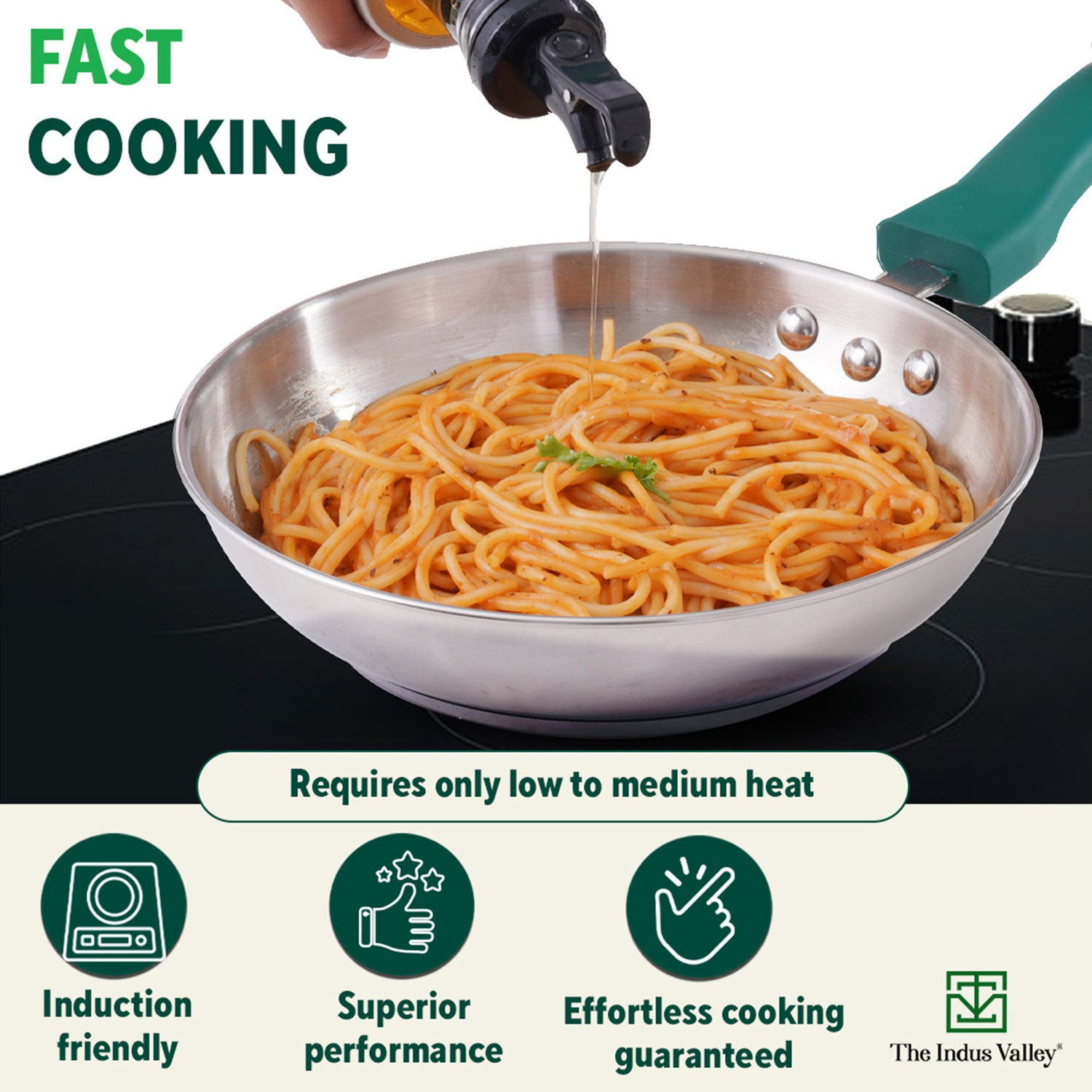 Image of The Indus Valley Stainless steel cookware set of 5 | Kadai, Frypan, Sauce pan Induction Bottom Cookware Set