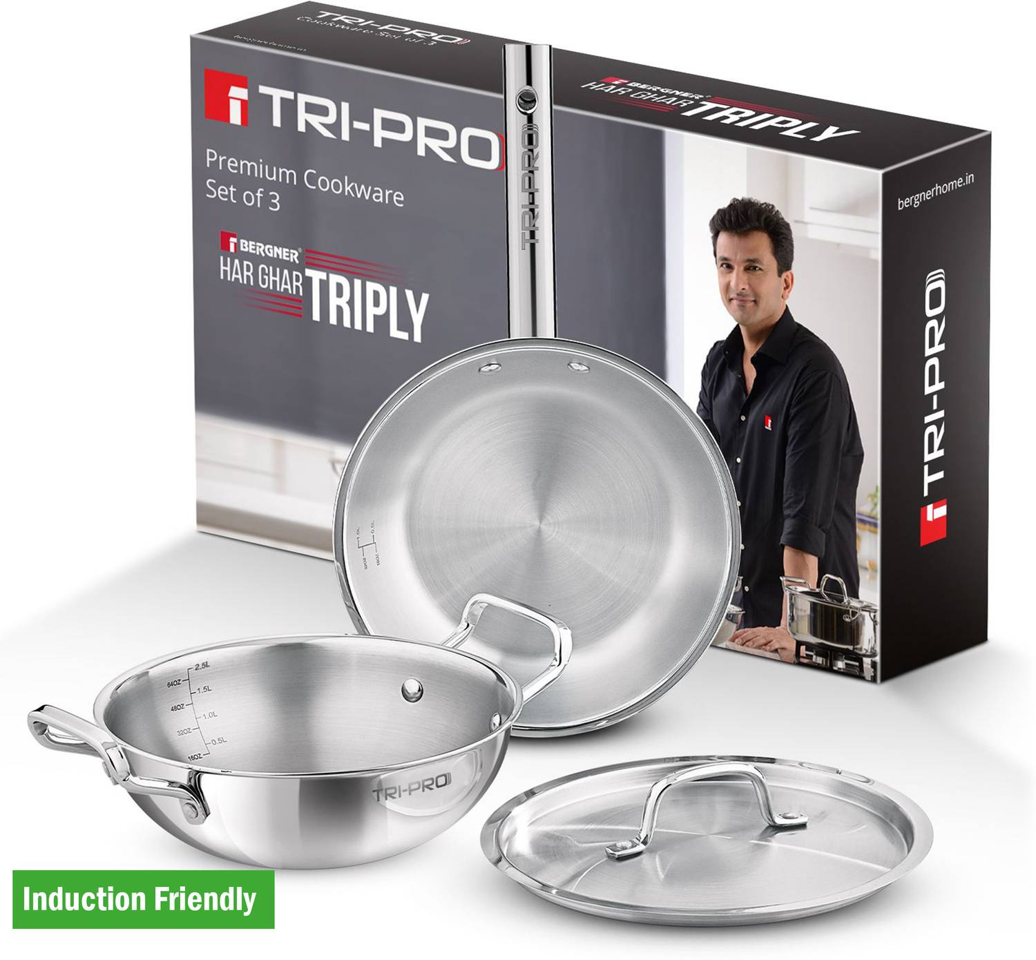 BERGNER Tripro Triply Stainless Steel 3 pcs Induction Bottom Cookware Set