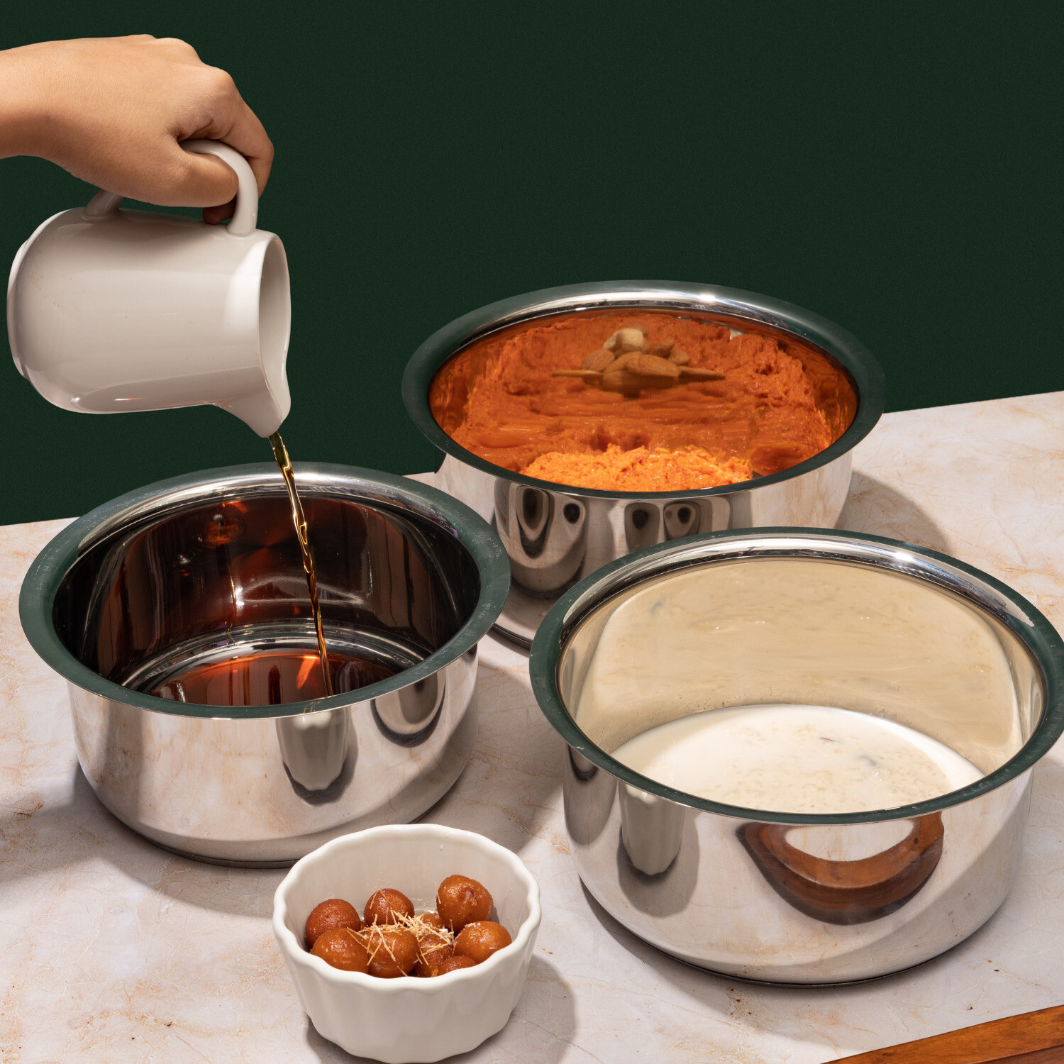 Image of VINOD Stainless Steel Set Of 3 Capsule Bottom Tapeli,Patila,Cooking Bowl,Cookware Set Tope /Bhagona /Patila with Lid 1.4 l,, 1.8 l, 2.2 L capacity 11 cm, 12 cm, 13 cm diameter