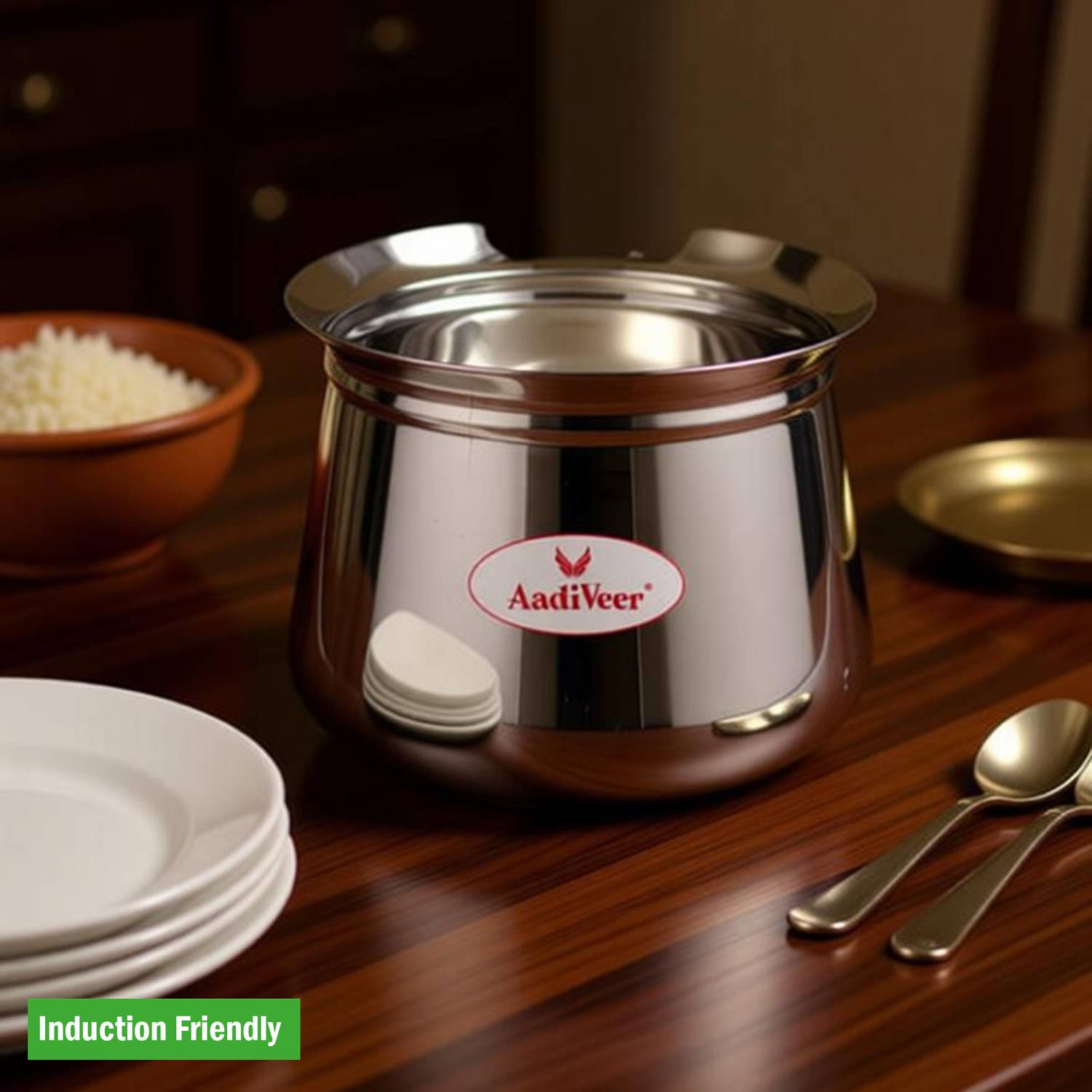 AadiVeer 20G Stainless Steel Handi | Milk Pot | Steel Pot | Dahi Handi | Biryani Handi Induction Bottom Cookware Set