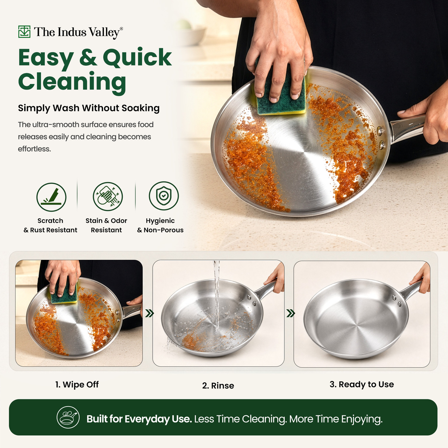 Image of The Indus Valley Triply Cookware Combo set of 3 Induction Bottom Cookware Set