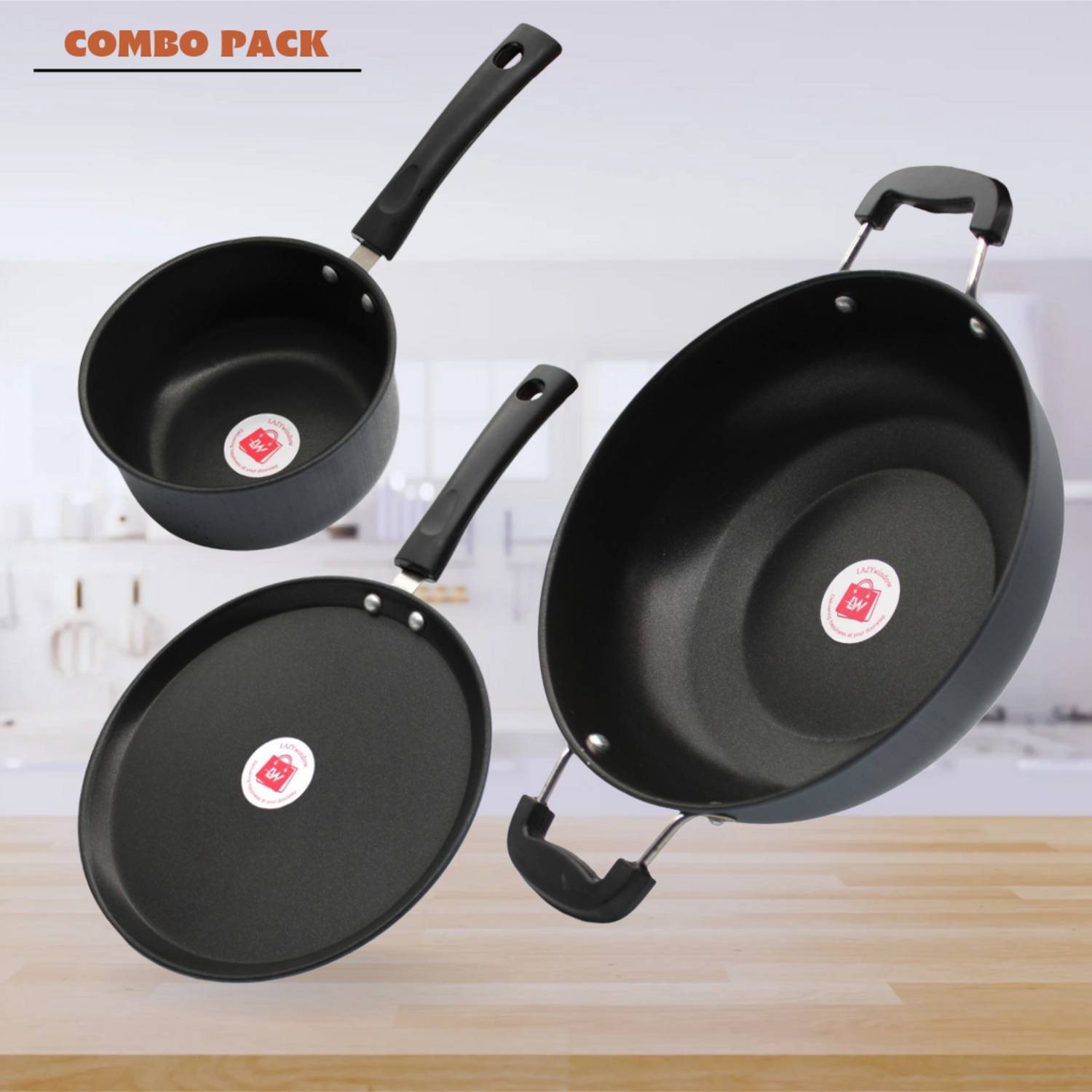 LAZYwindow Premium Quality Nonstick Sauce Pan/Tawa And Kadhai Ind