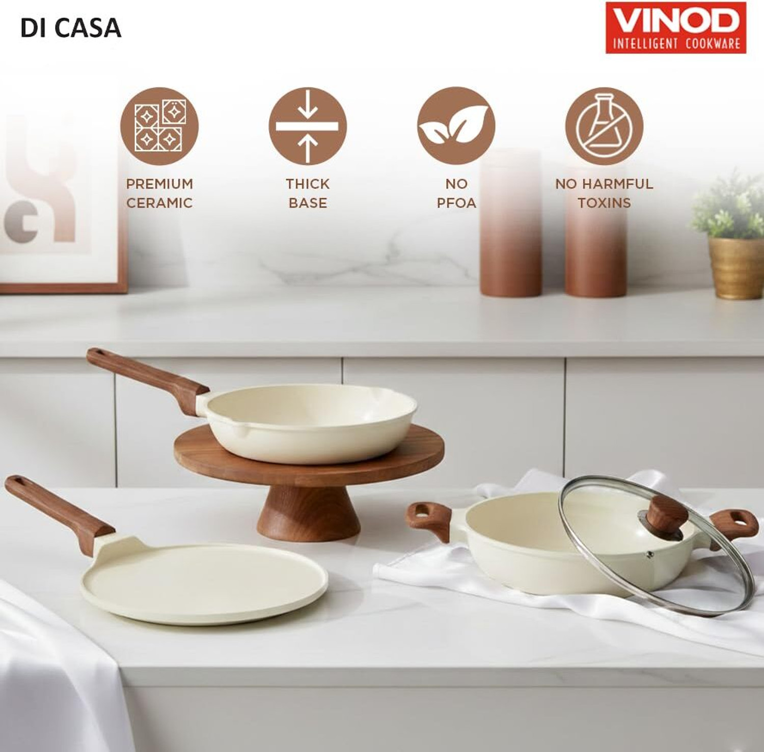 Image of VINOD DCC3W Induction Bottom Non-Stick Coated Cookware Set