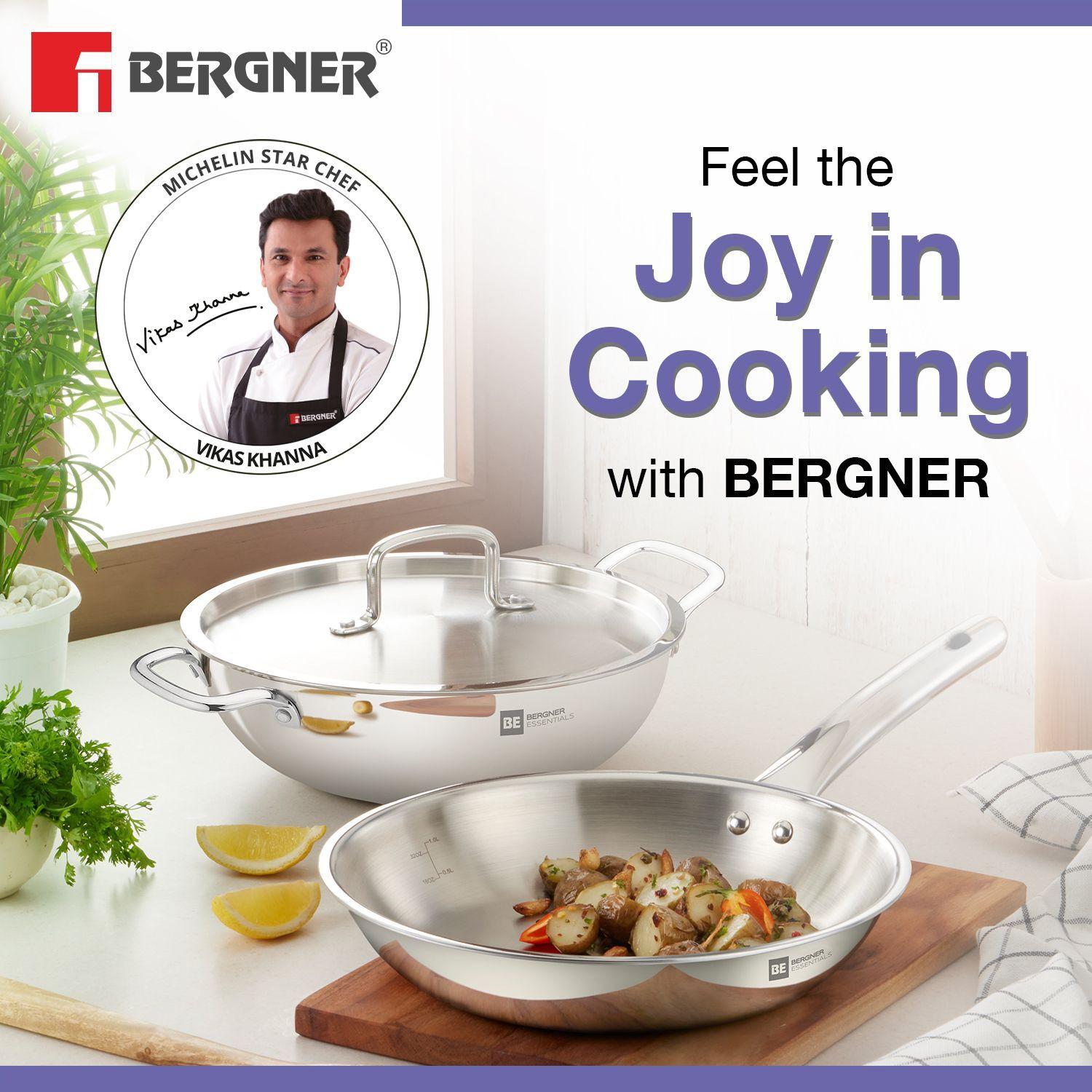 Bergner Rack BERGNER BE Bergner Essentials Triply 22cm (2.5 L) Kadai & 22cm (1 L ...