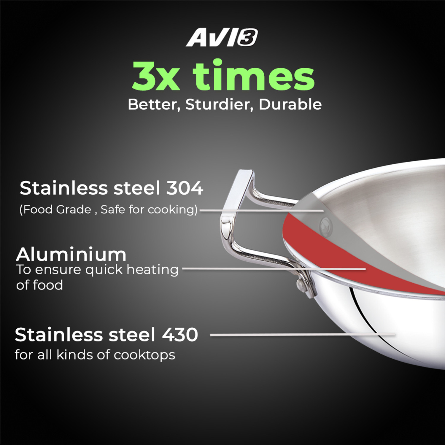 Image of AVIAS AVI3 Triply 3 Pcs Set Induction Bottom Cookware Set