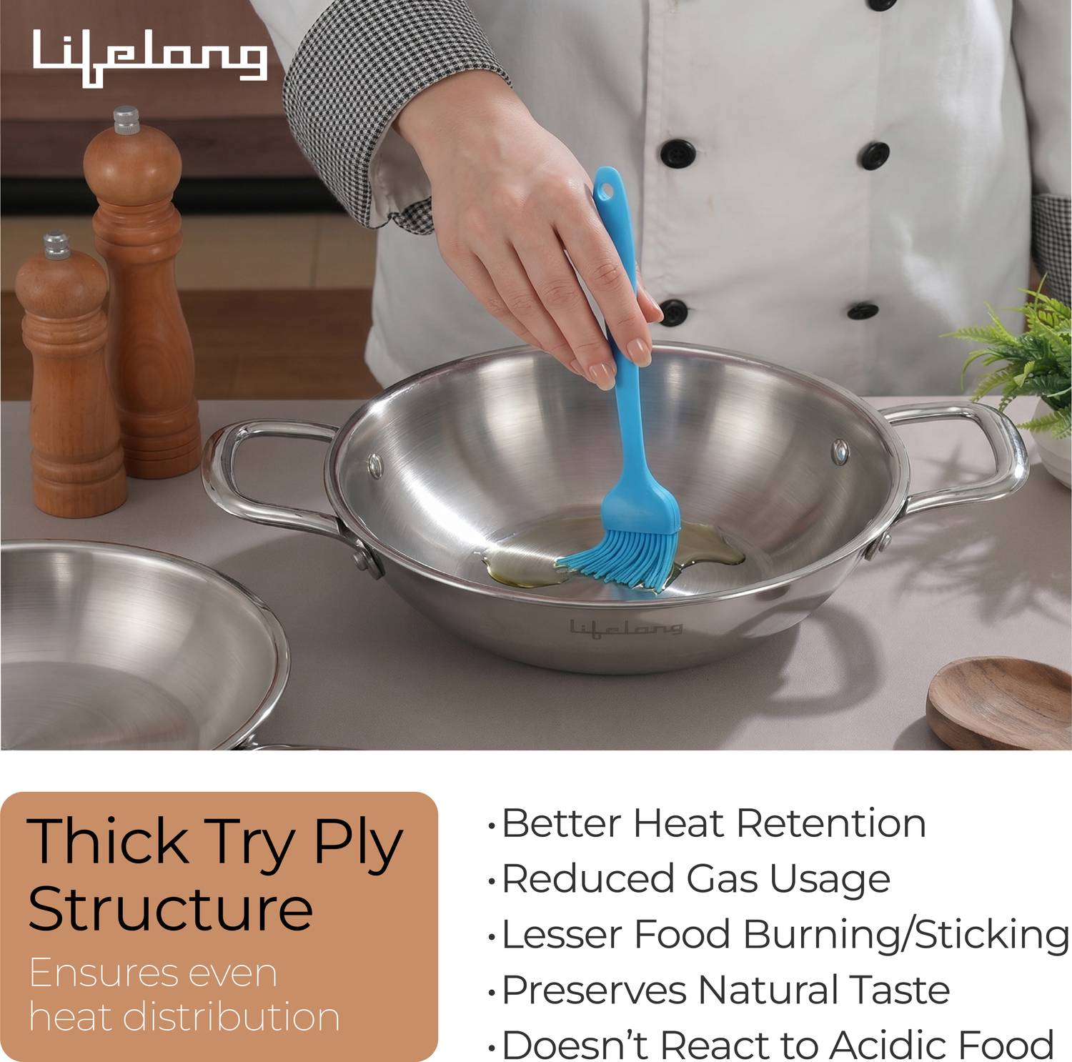 Lifelong Triply Kadai, Frypan & Saucepan Set - Image 5