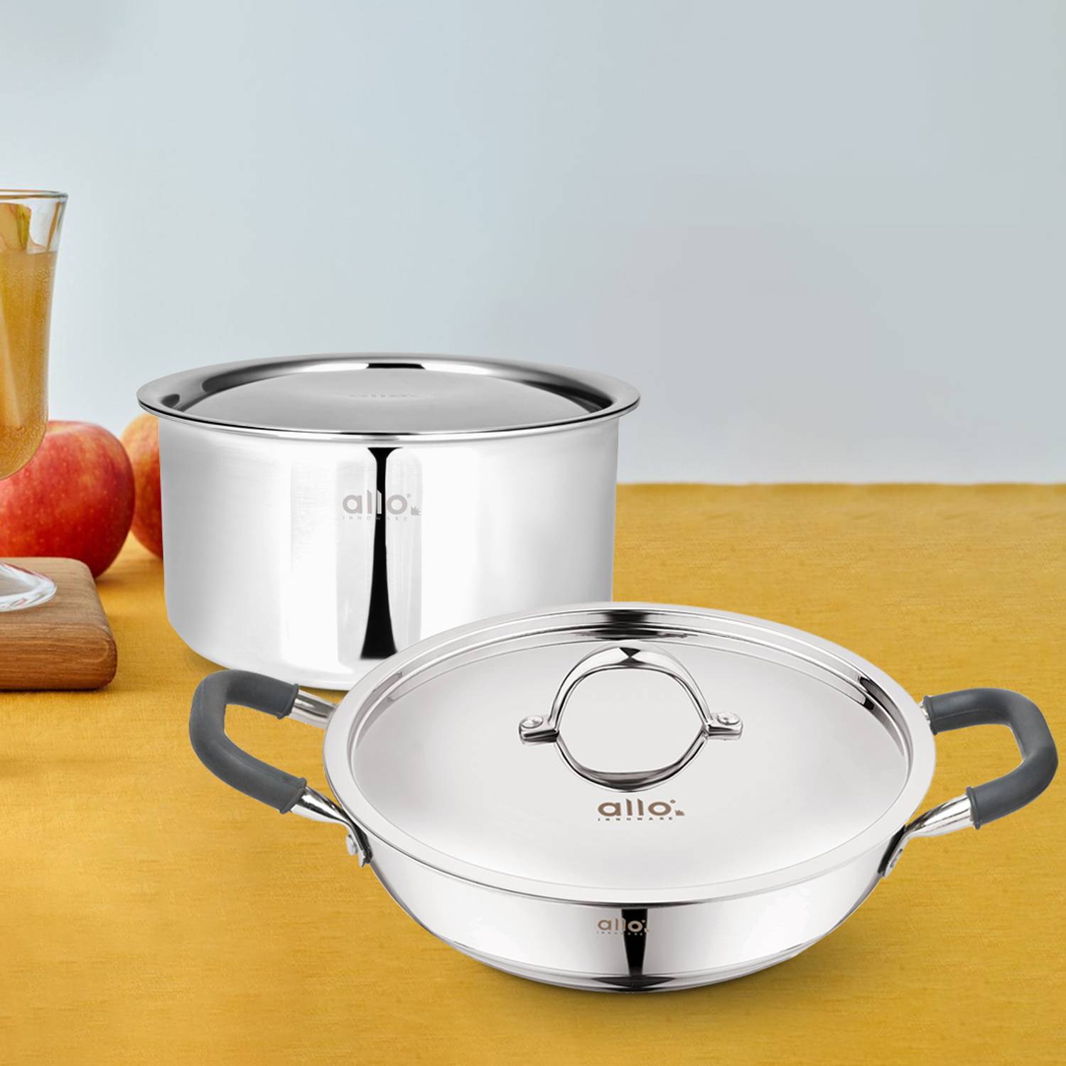 Allo Cooksafe Stainless Steel Naturally Non Stick Friendly Induction Bottom Cookware Set — Kadai & Handi