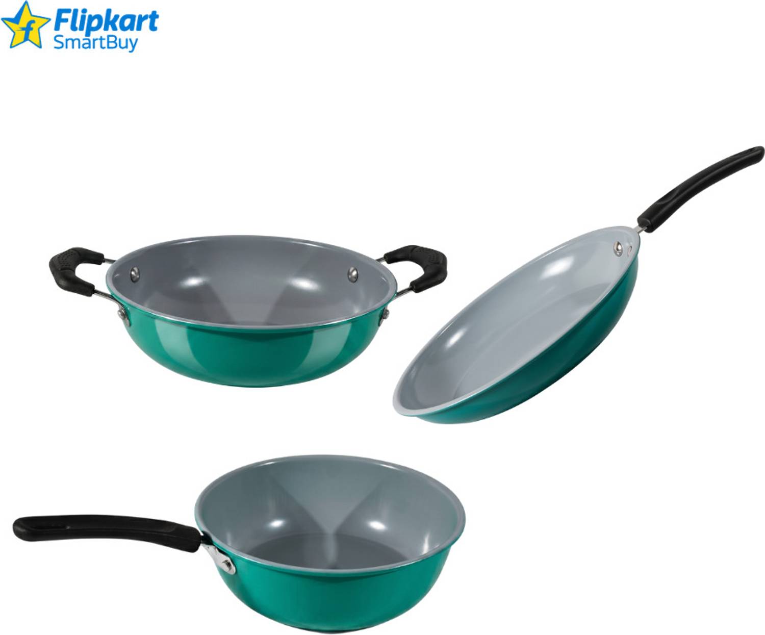 Flipkart SmartBuy 3-Piece Cookware Combo Set Induction Bottom Non-Stick Coated Cookware Set